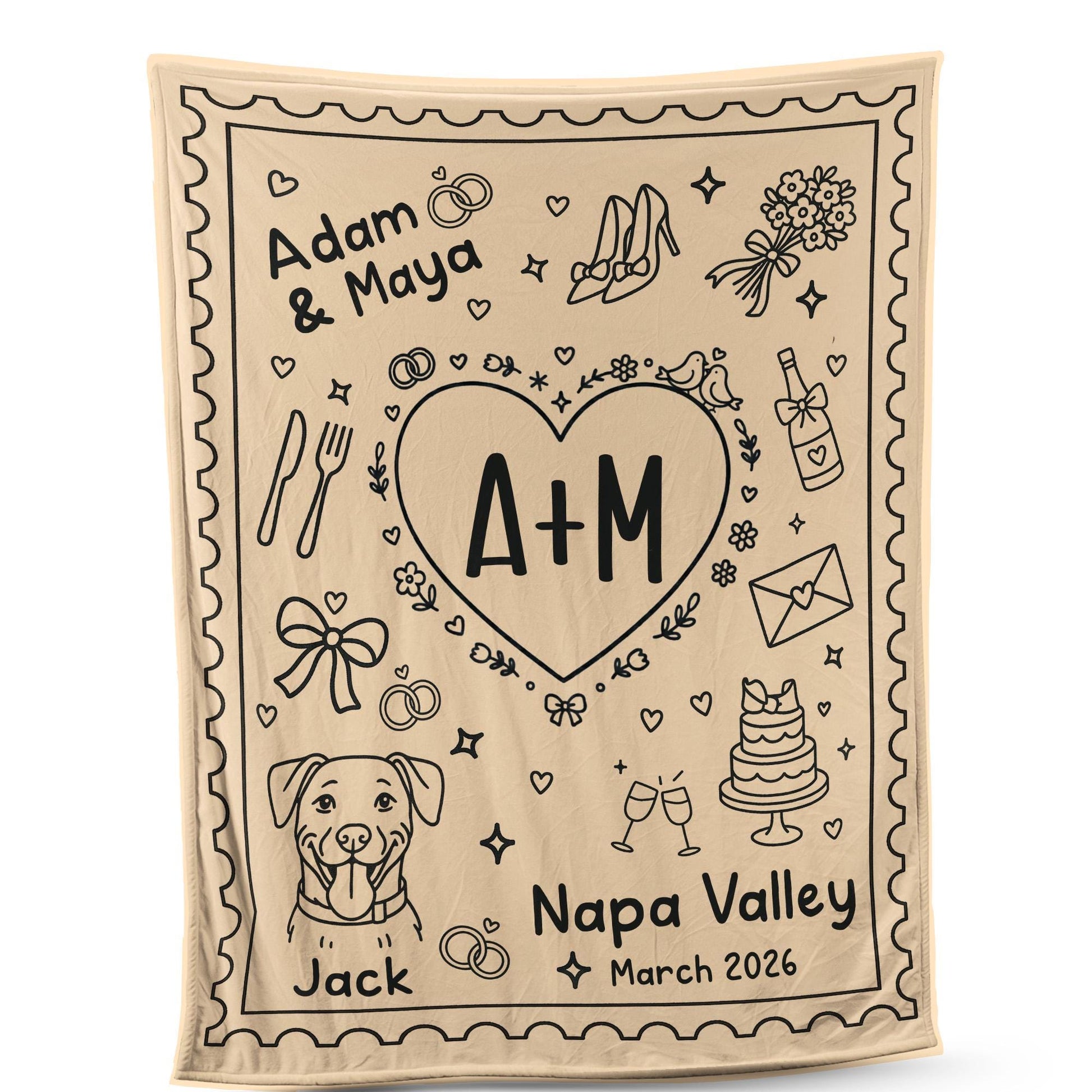 Custom Wedding Fleece Blanket • Personalized Couple Name Date Gift