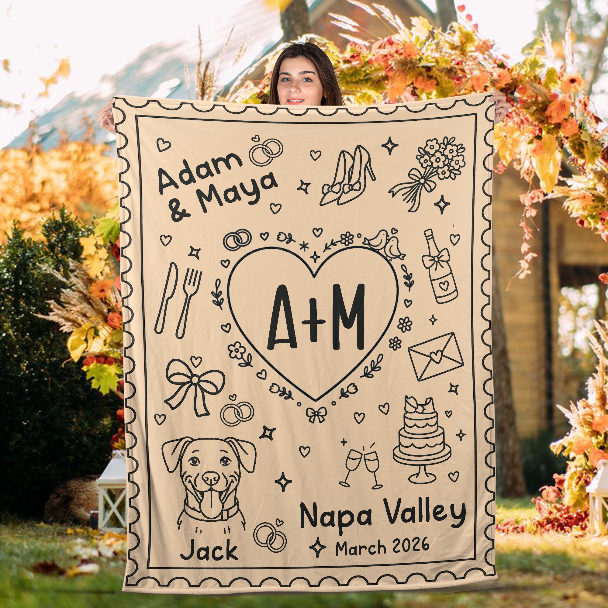 Custom Wedding Fleece Blanket • Personalized Couple Name Date Gift