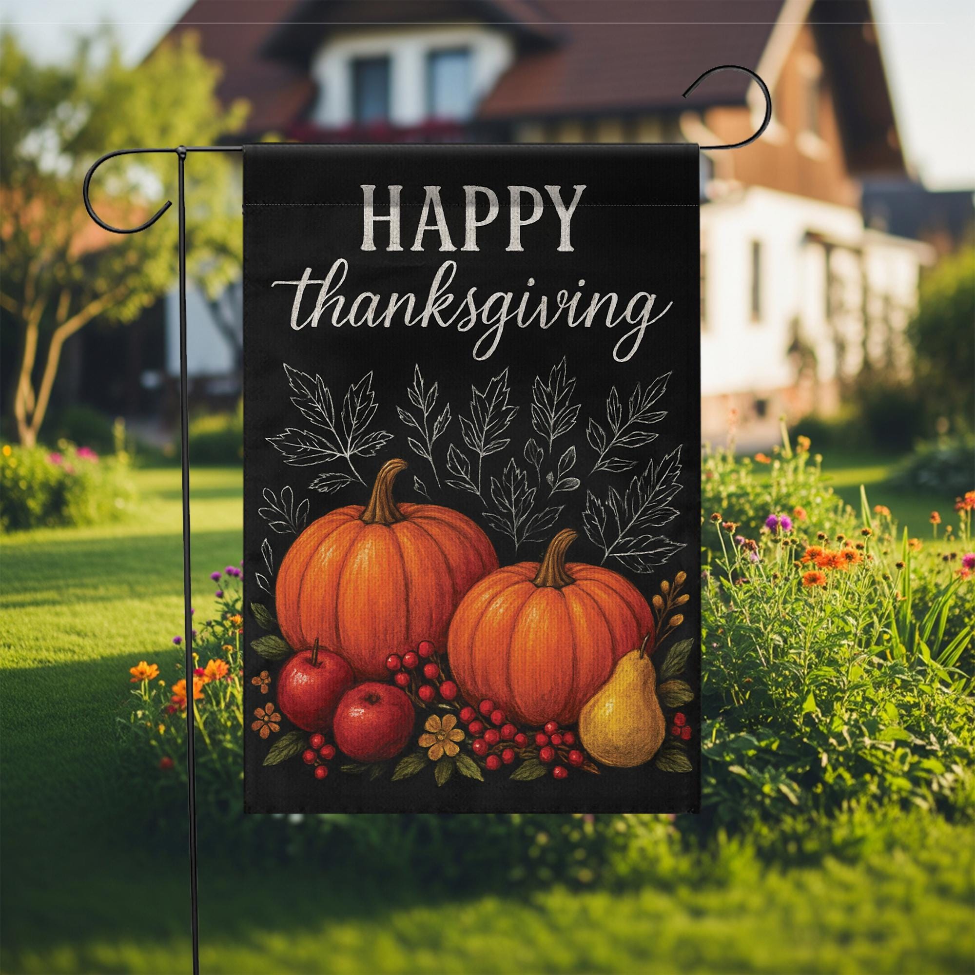 Happy Thanksgiving Garden Flag: Pumpkin Harvest Yard Decor