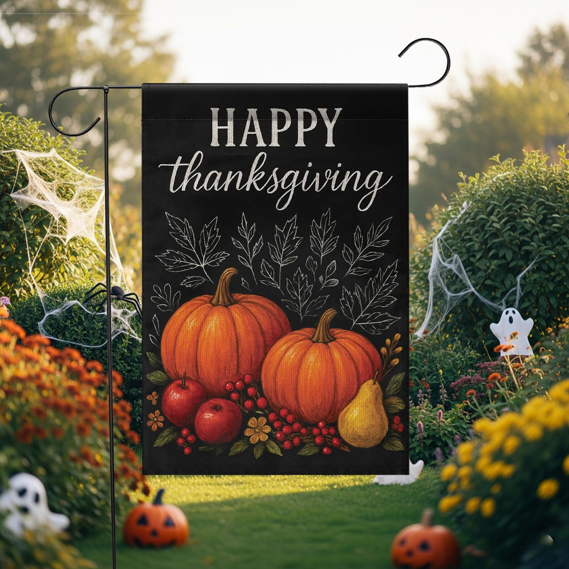 Happy Thanksgiving Garden Flag: Pumpkin Harvest Yard Decor
