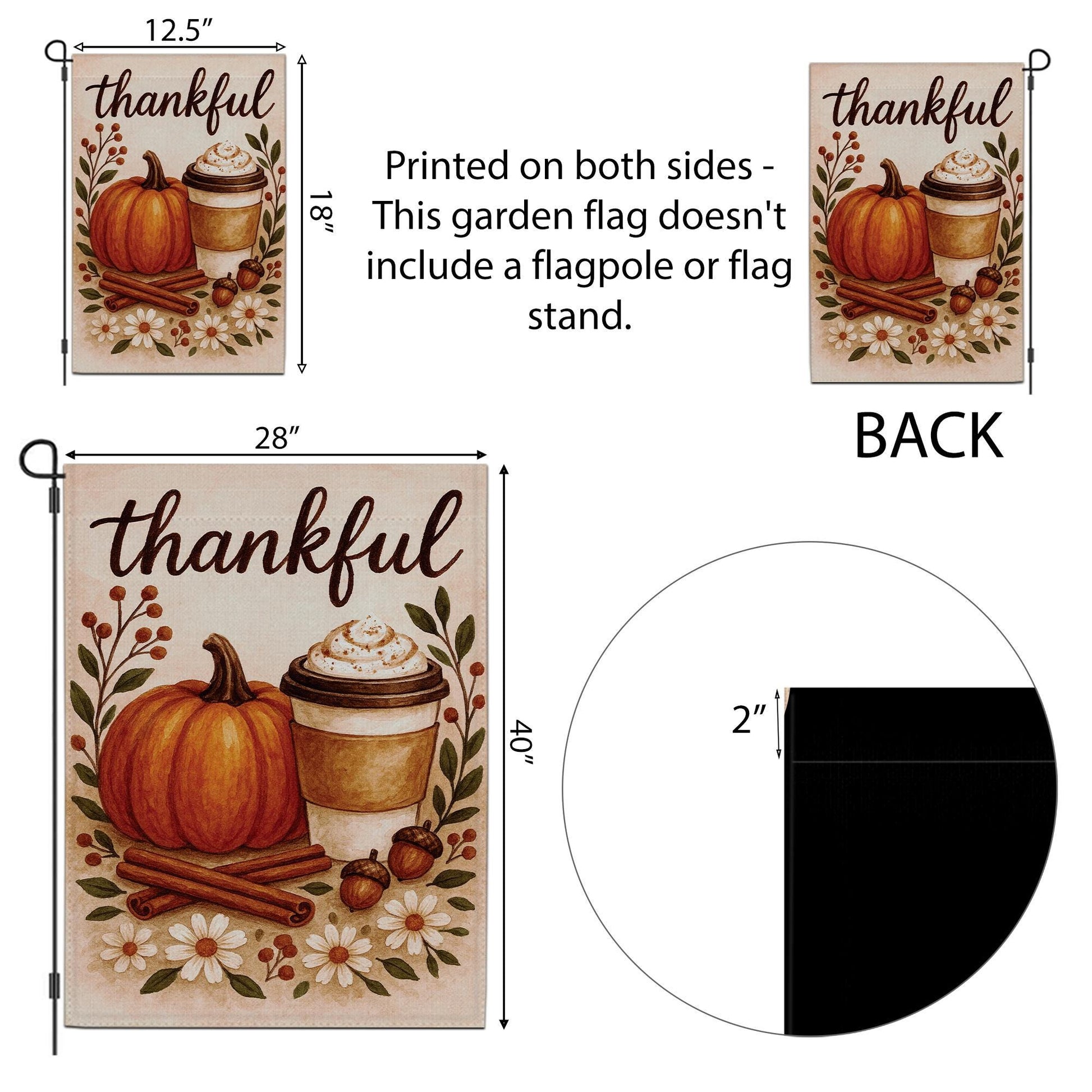 Thankful Autumn Pumpkin Latte Flag: Thanksgiving Outdoor Porch Flag
