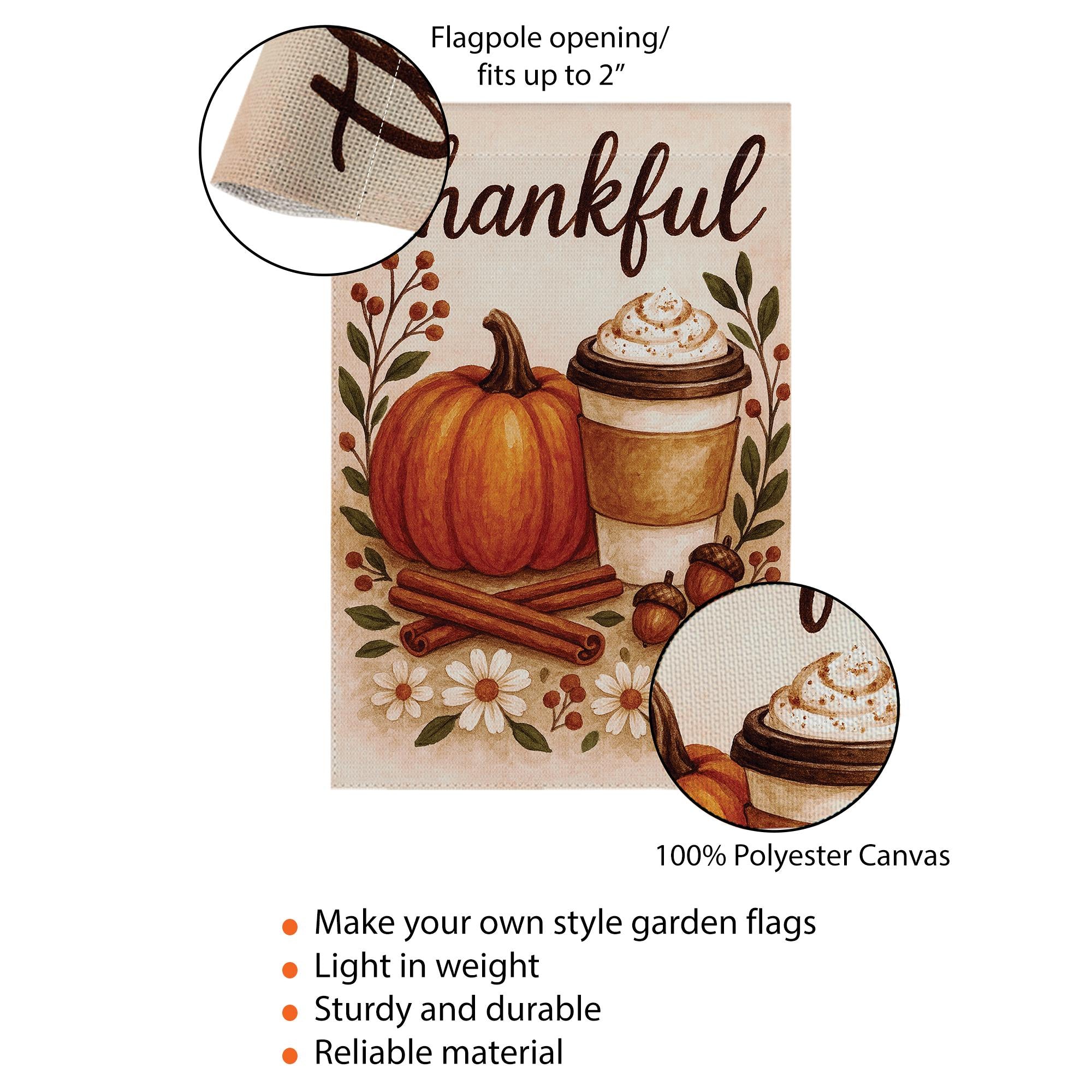Thankful Autumn Pumpkin Latte Flag: Thanksgiving Outdoor Porch Flag