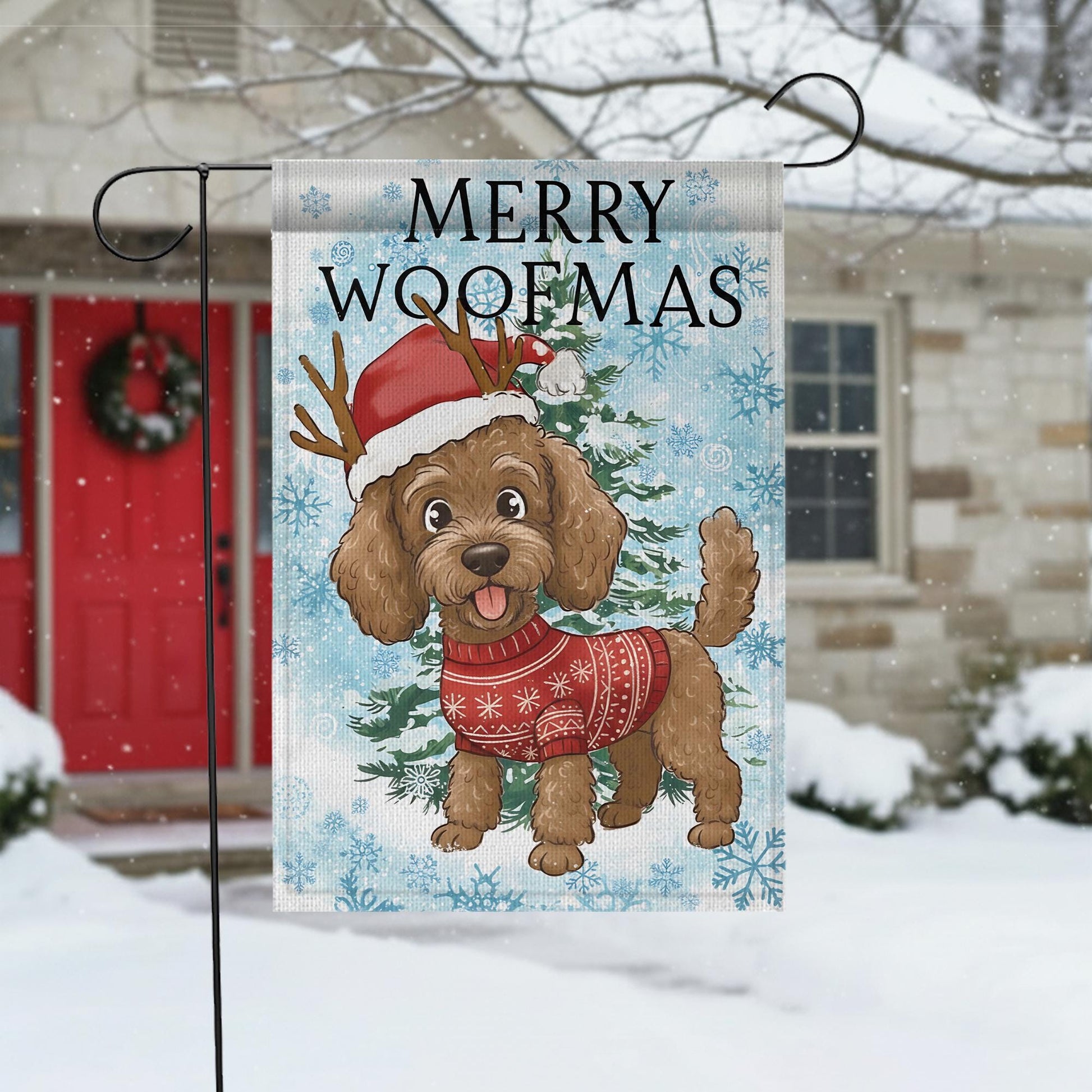 Dog Christmas Garden Flag – Merry Woofmas Outdoor Yard Banner, Holiday Pet Decoration