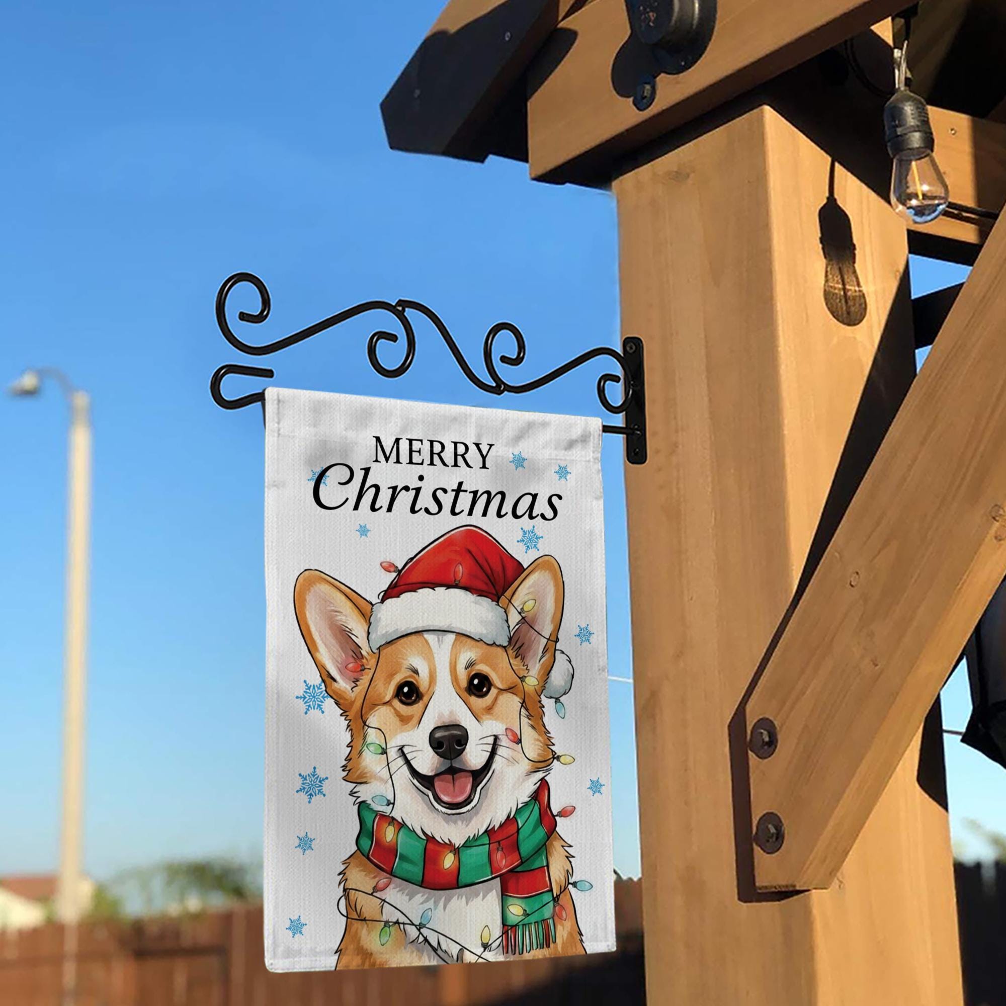 Personalized Dog Garden Flag: Christmas Corgi Design with Santa Hat & Scarf