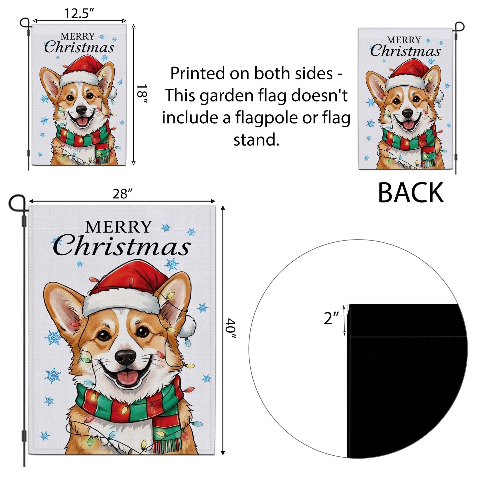 Personalized Dog Garden Flag: Christmas Corgi Design with Santa Hat & Scarf