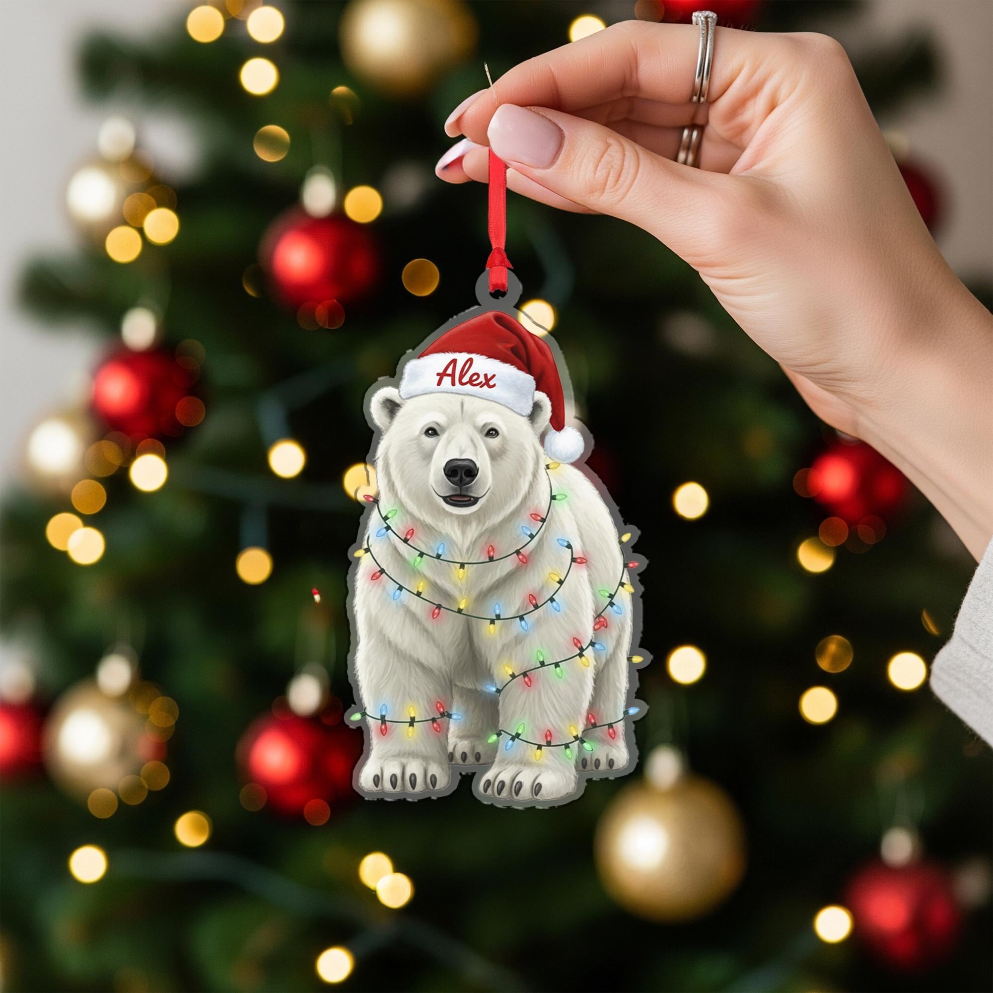 Personalized Polar Bear Ornament: Custom Name Christmas Tree Decoration