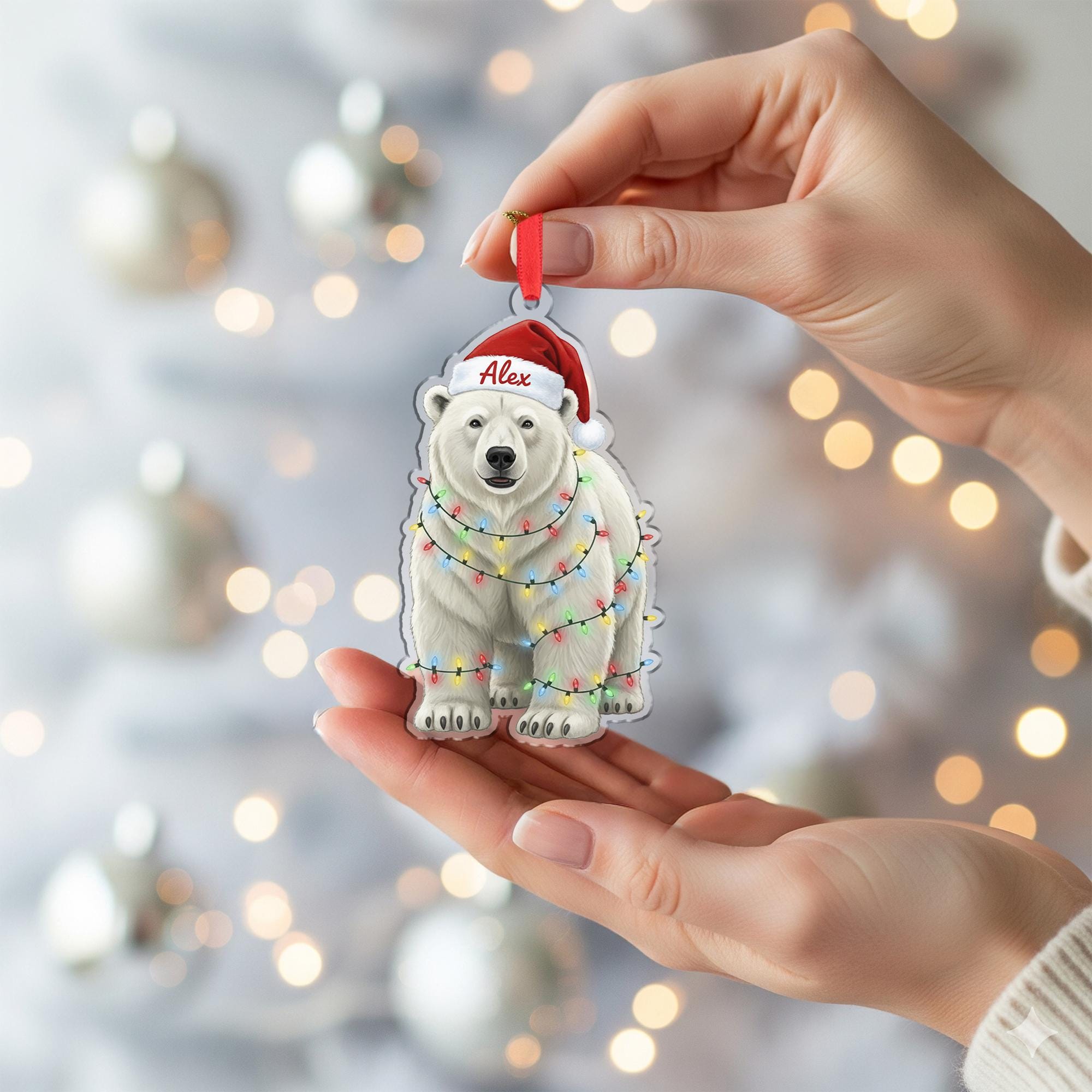 Personalized Polar Bear Ornament: Custom Name Christmas Tree Decoration