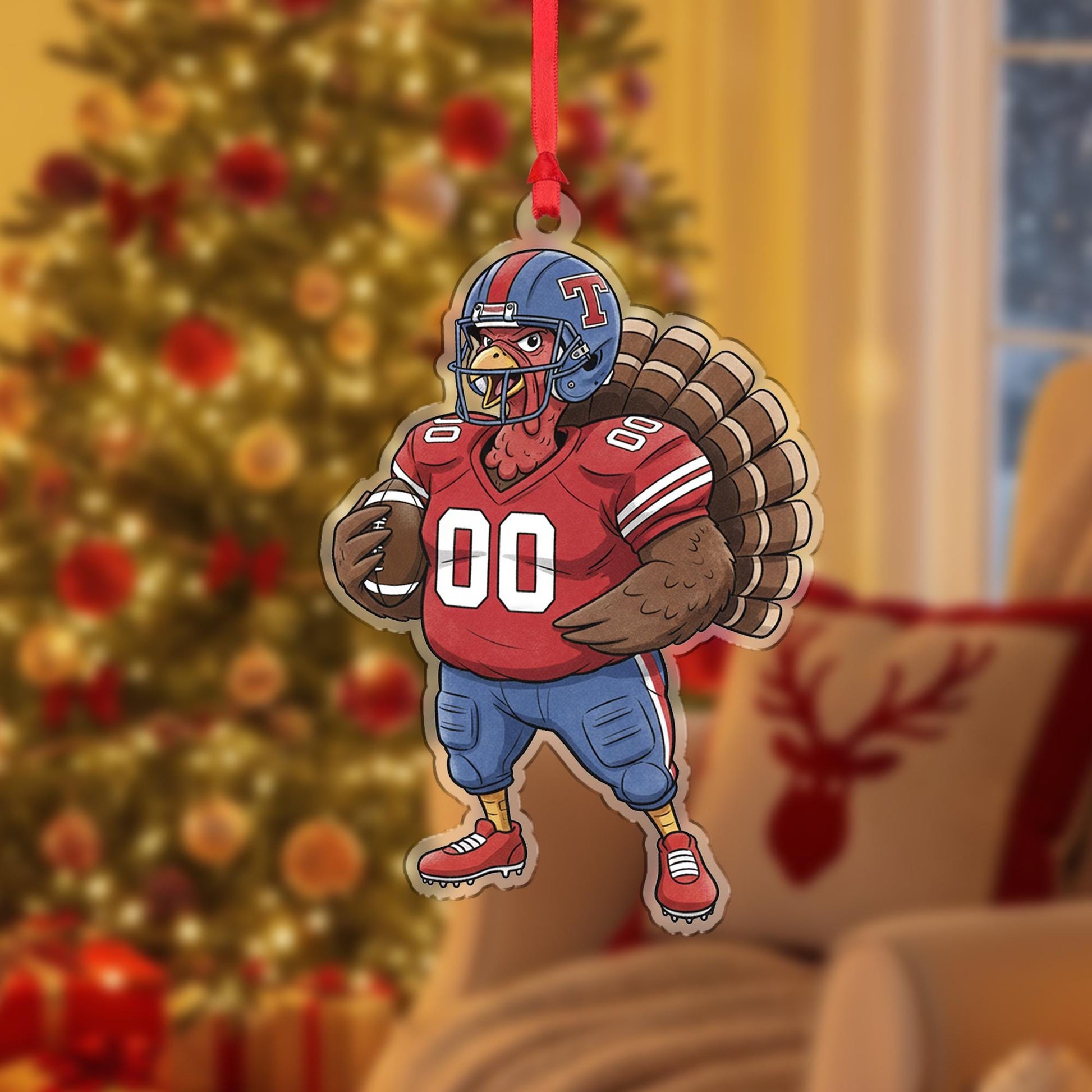 Personalized Turkey Football Christmas Ornament – Acrylic Hanging Decoration with Helmet and Jersey Design