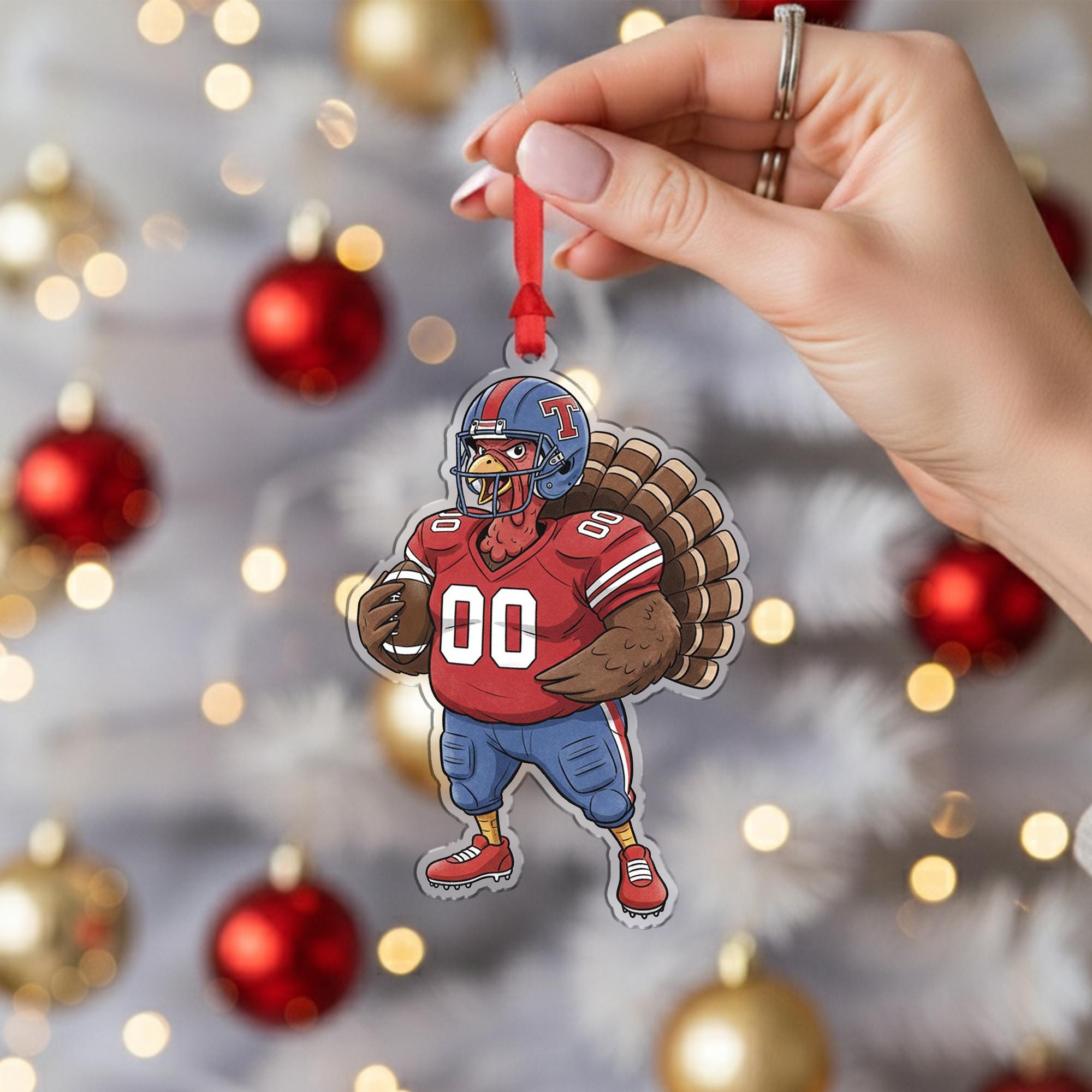 Personalized Turkey Football Christmas Ornament – Acrylic Hanging Decoration with Helmet and Jersey Design