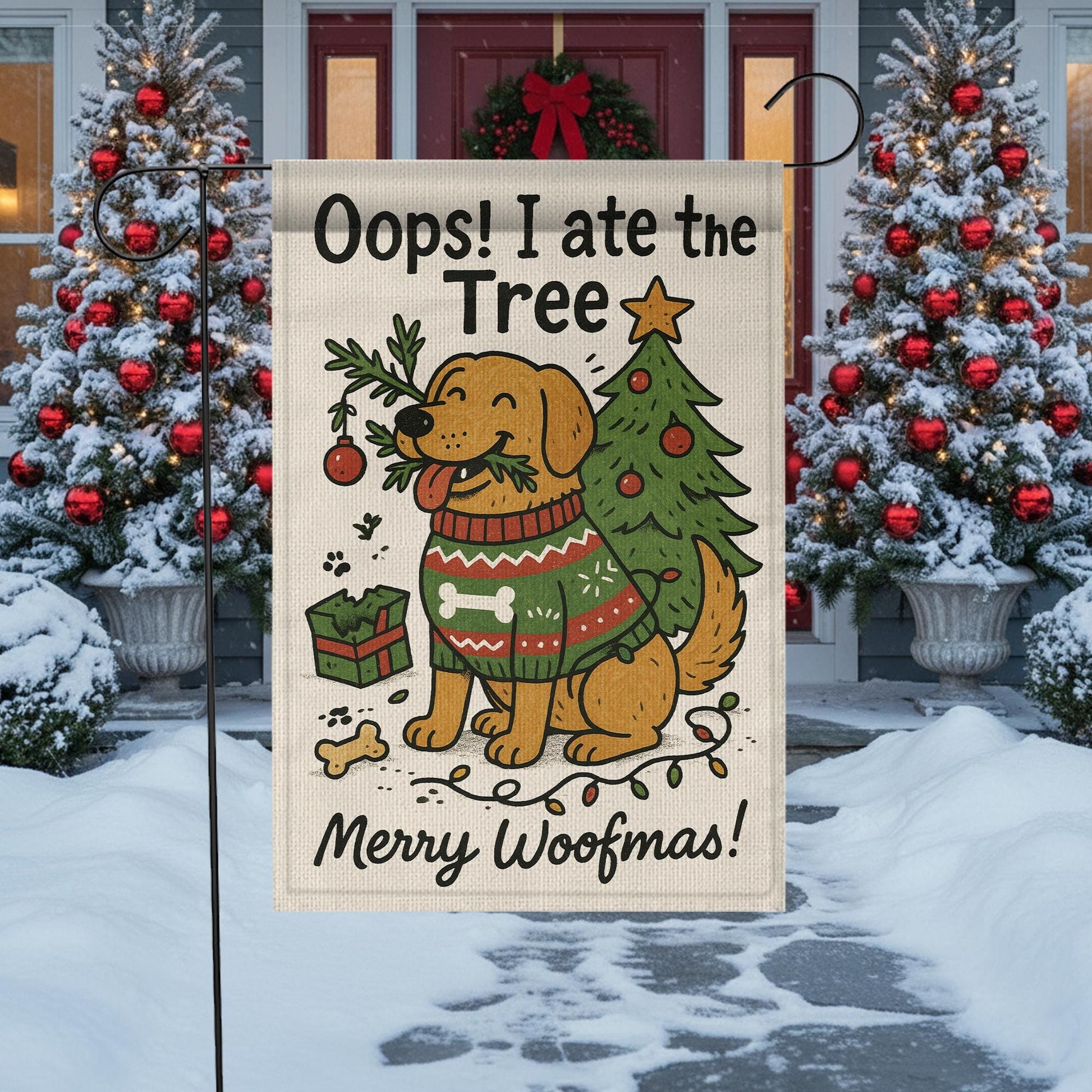 Golden Retriever Christmas Garden Flag: Funny Holiday Yard Banner