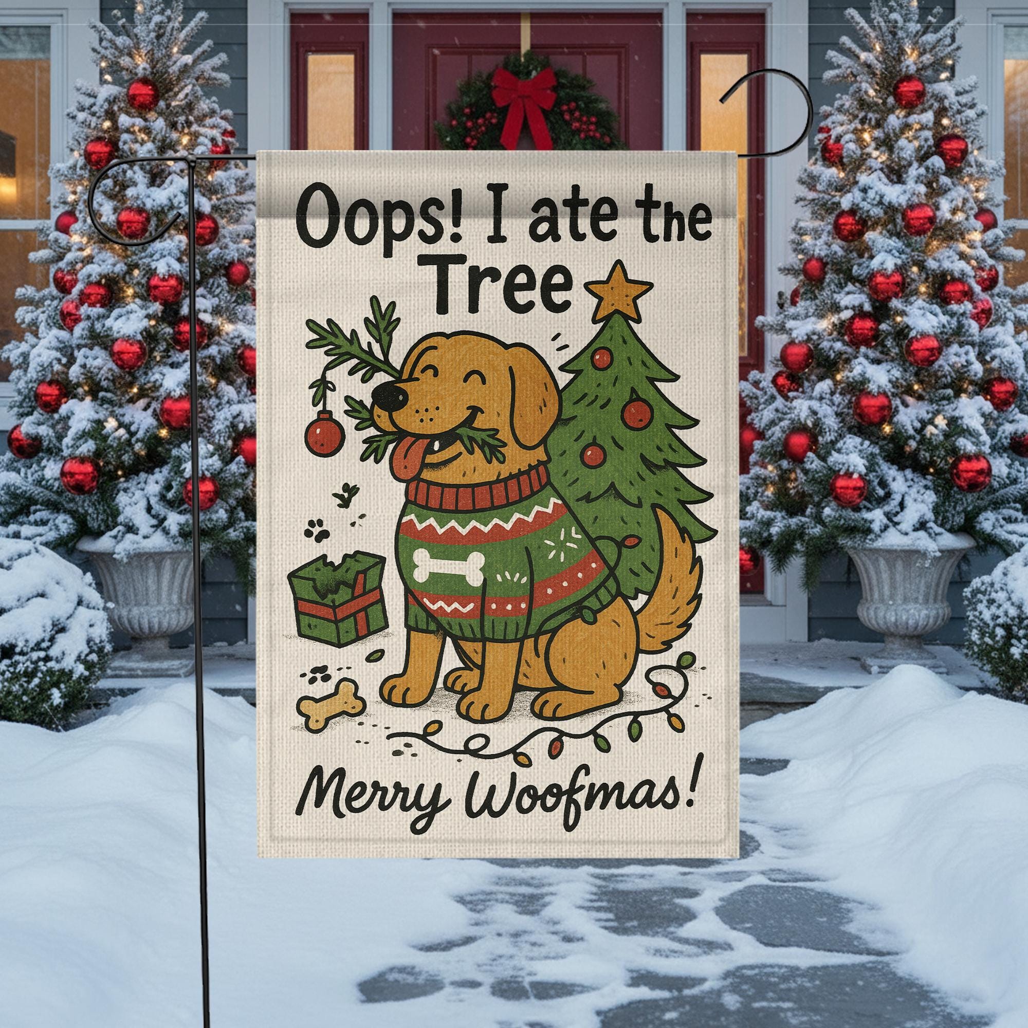 Golden Retriever Christmas Garden Flag: Funny Holiday Yard Banner