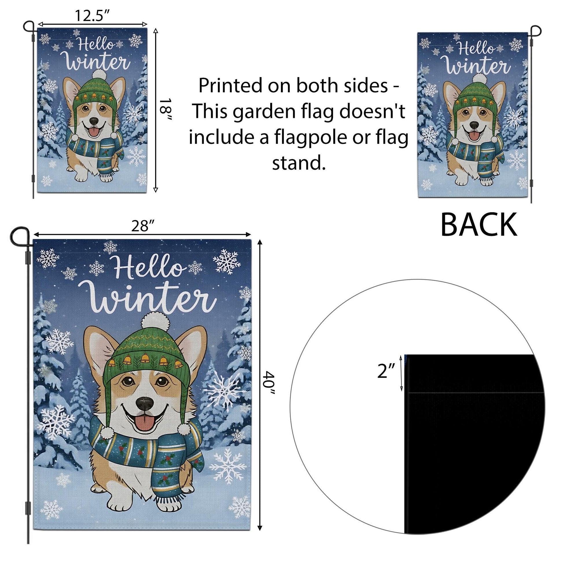 Winter Corgi Garden Flag – Seasonal Outdoor Yard Decor with Dog, Snowflakes, and Trees
