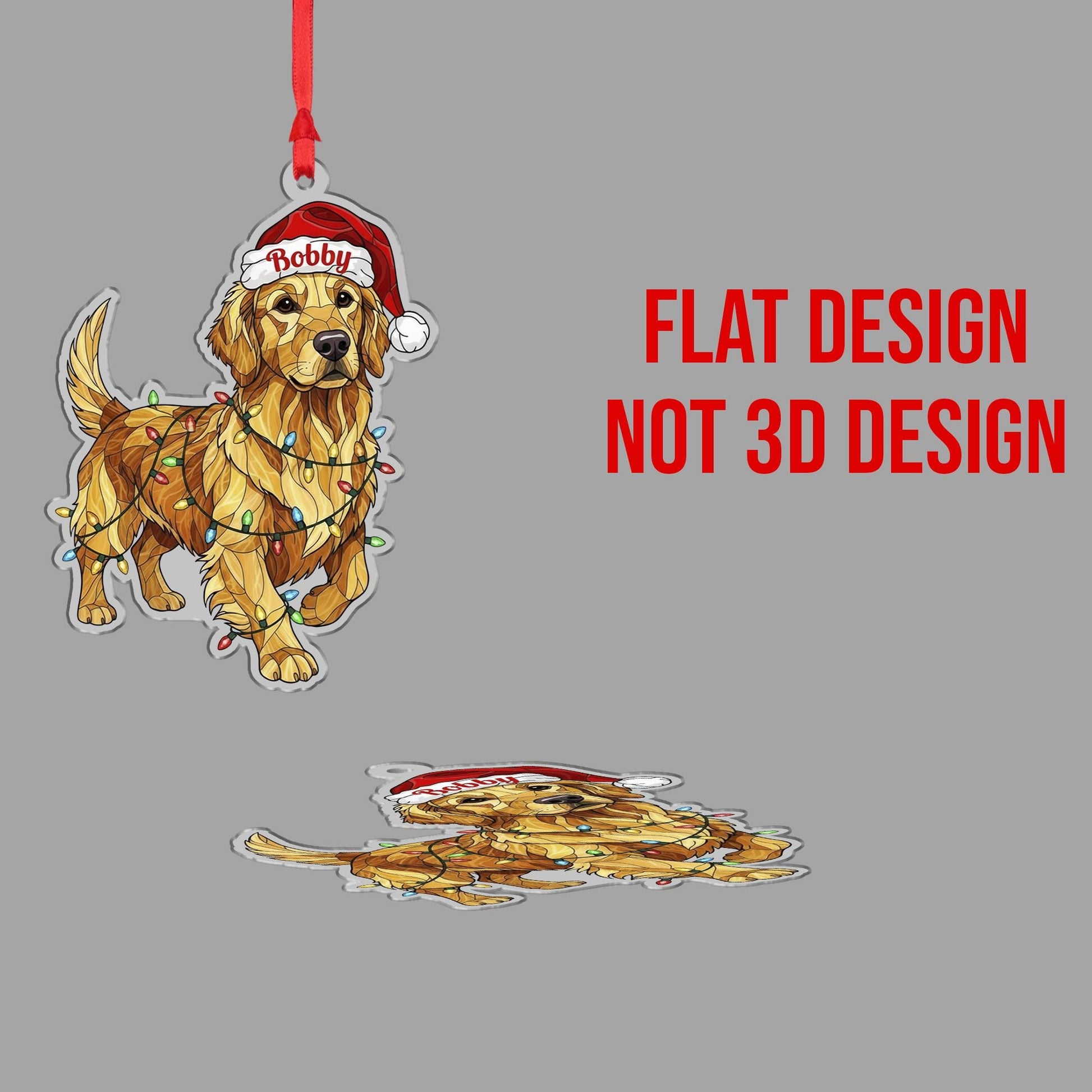Dog Santa Hat Ornament with Lights ‒ Golden Retriever Hanging Decor
