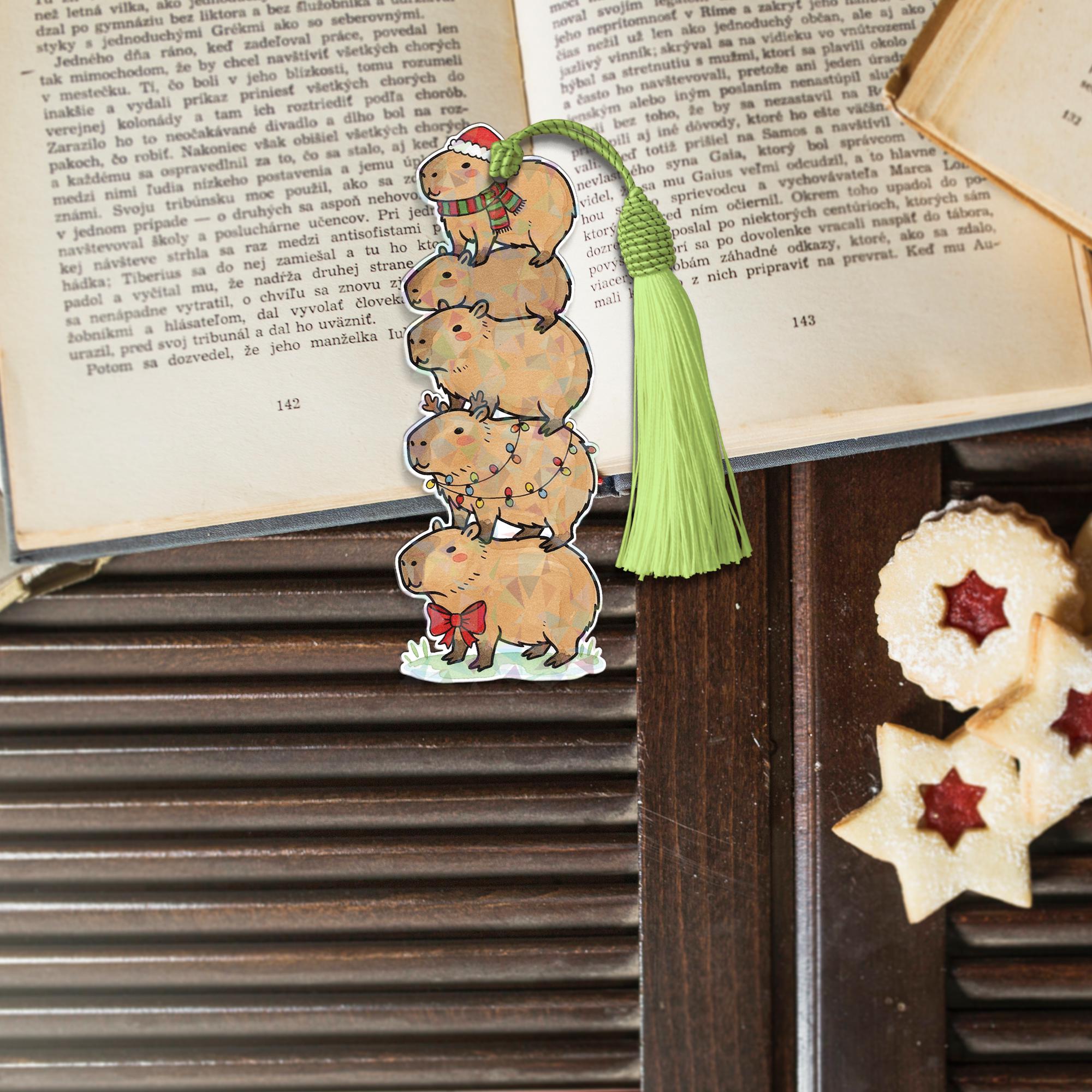 Holographic Acrylic Capybara Bookmark with Tassel Stack