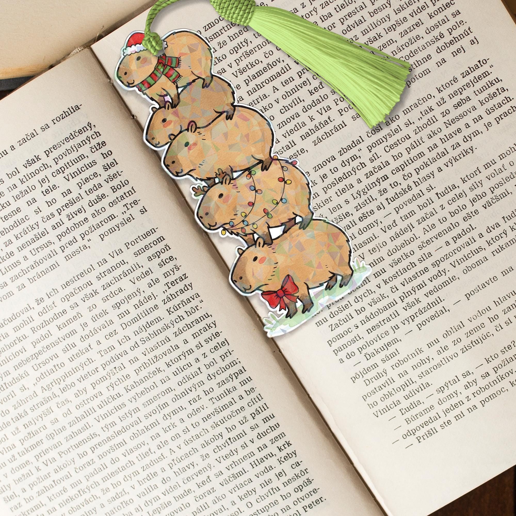 Holographic Acrylic Capybara Bookmark with Tassel Stack