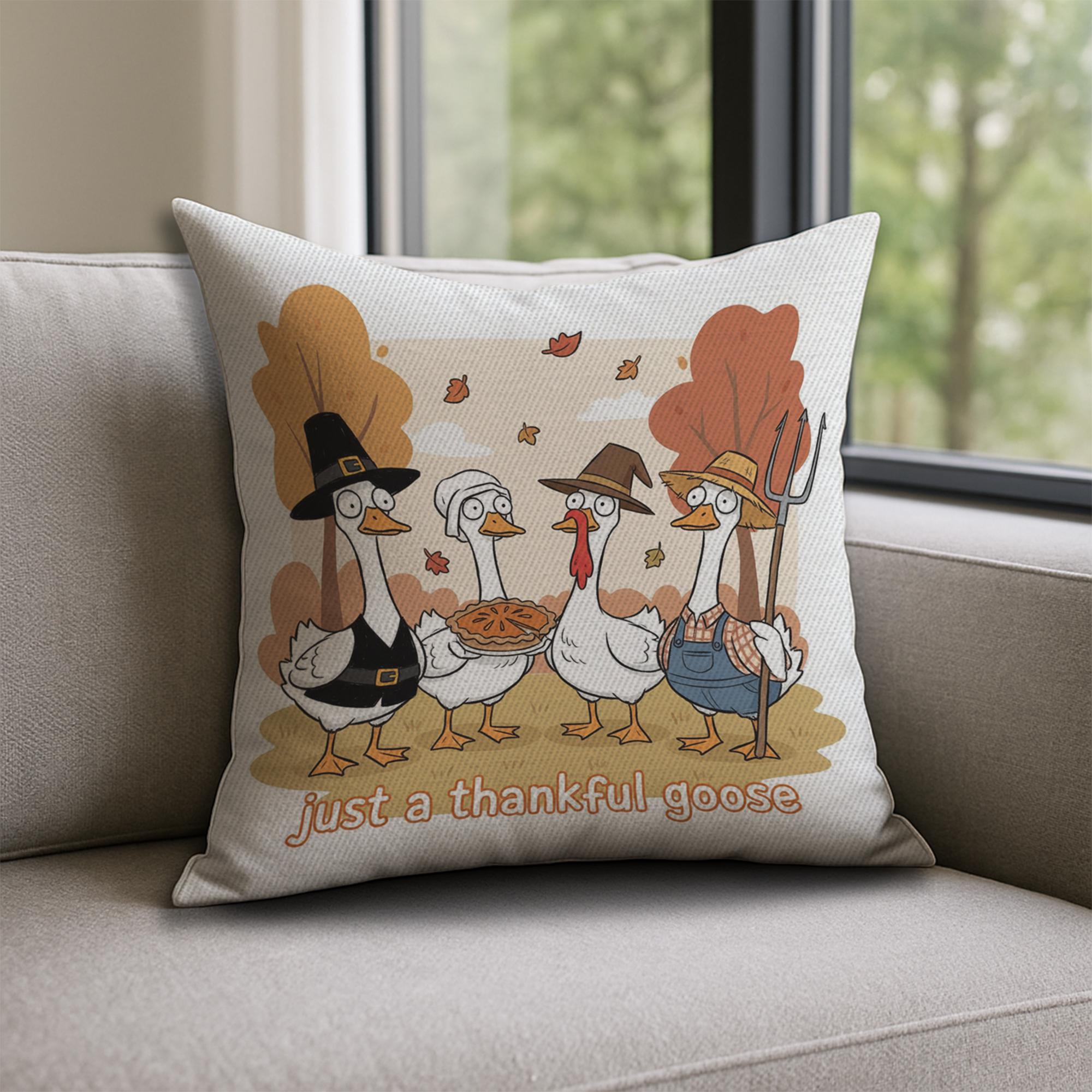 Throw Pillow: Thankful Goose with Fall Harvest Scene