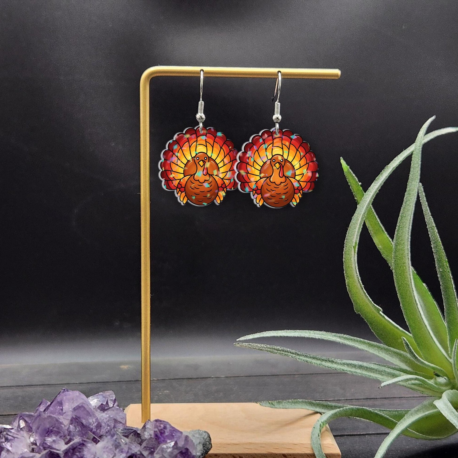 Turkey Earrings: Acrylic Drop Earrings, Fall Thanksgiving Jewelry