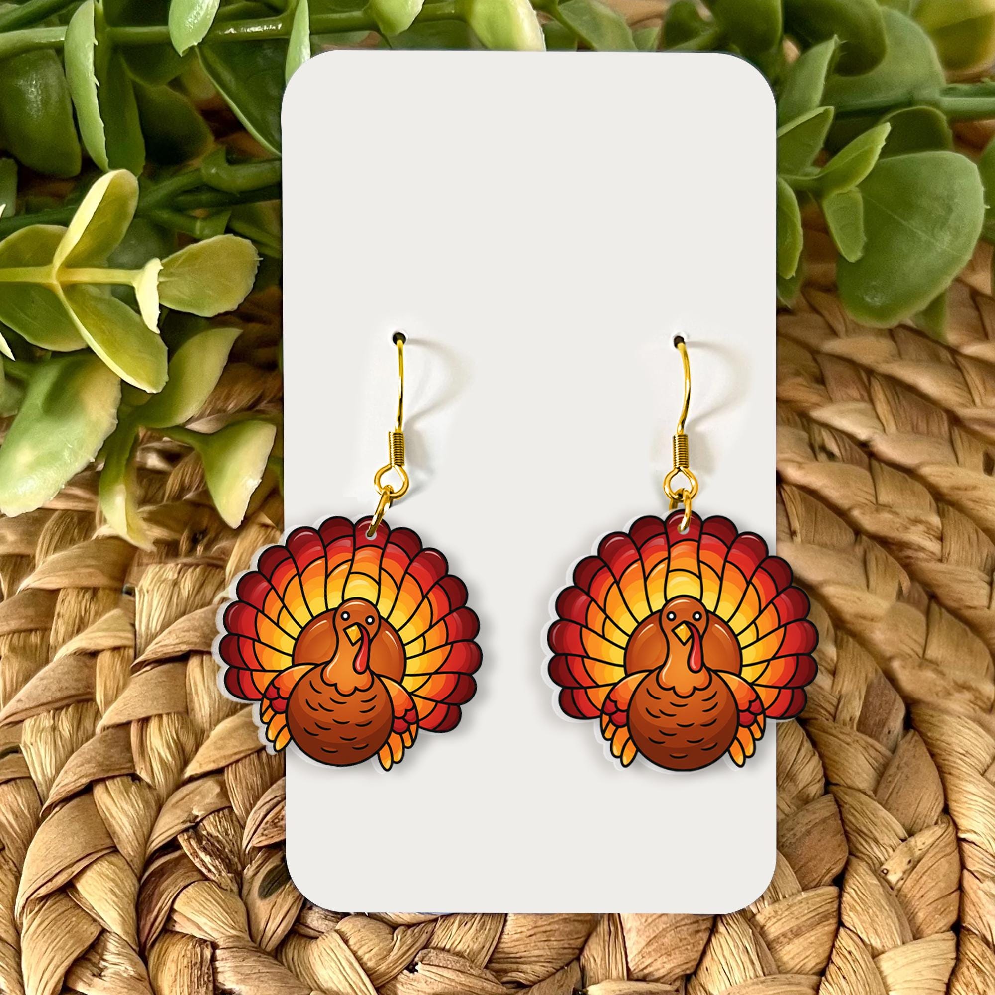 Turkey Earrings: Acrylic Drop Earrings, Fall Thanksgiving Jewelry