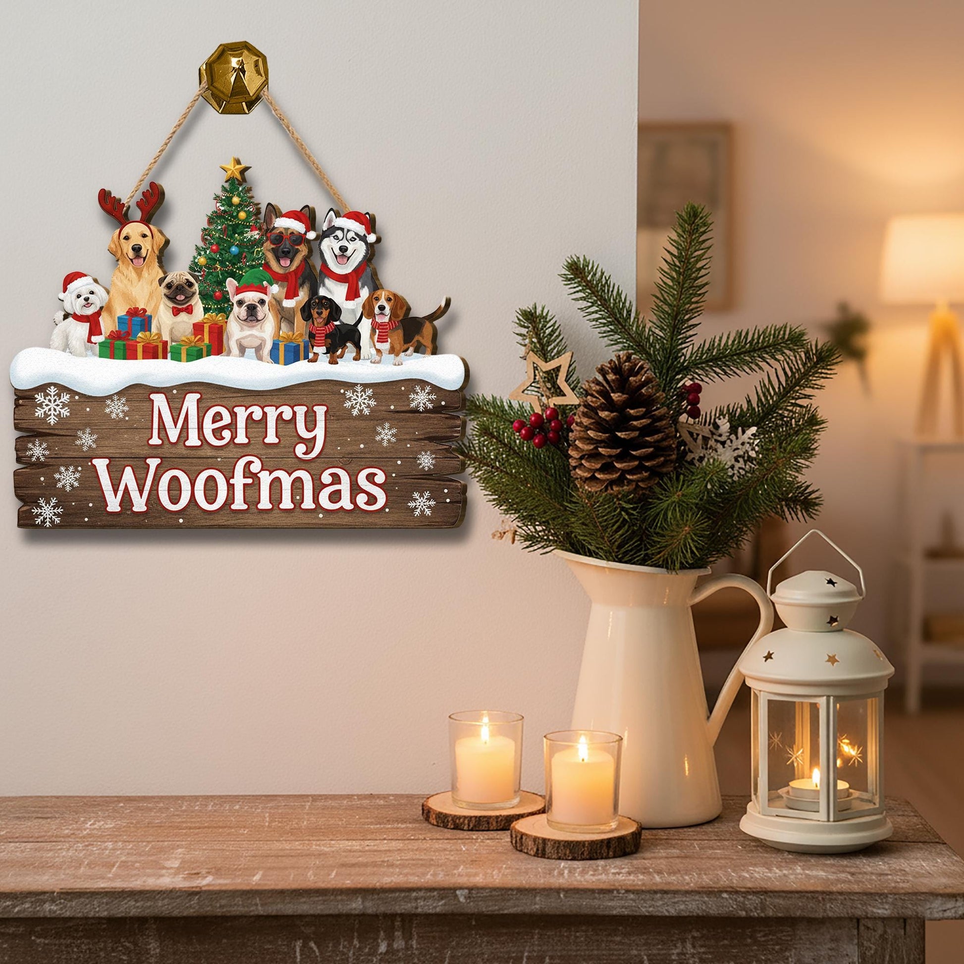 Rustic Wooden Dog Christmas Sign: Merry Woofmas Holiday Decor