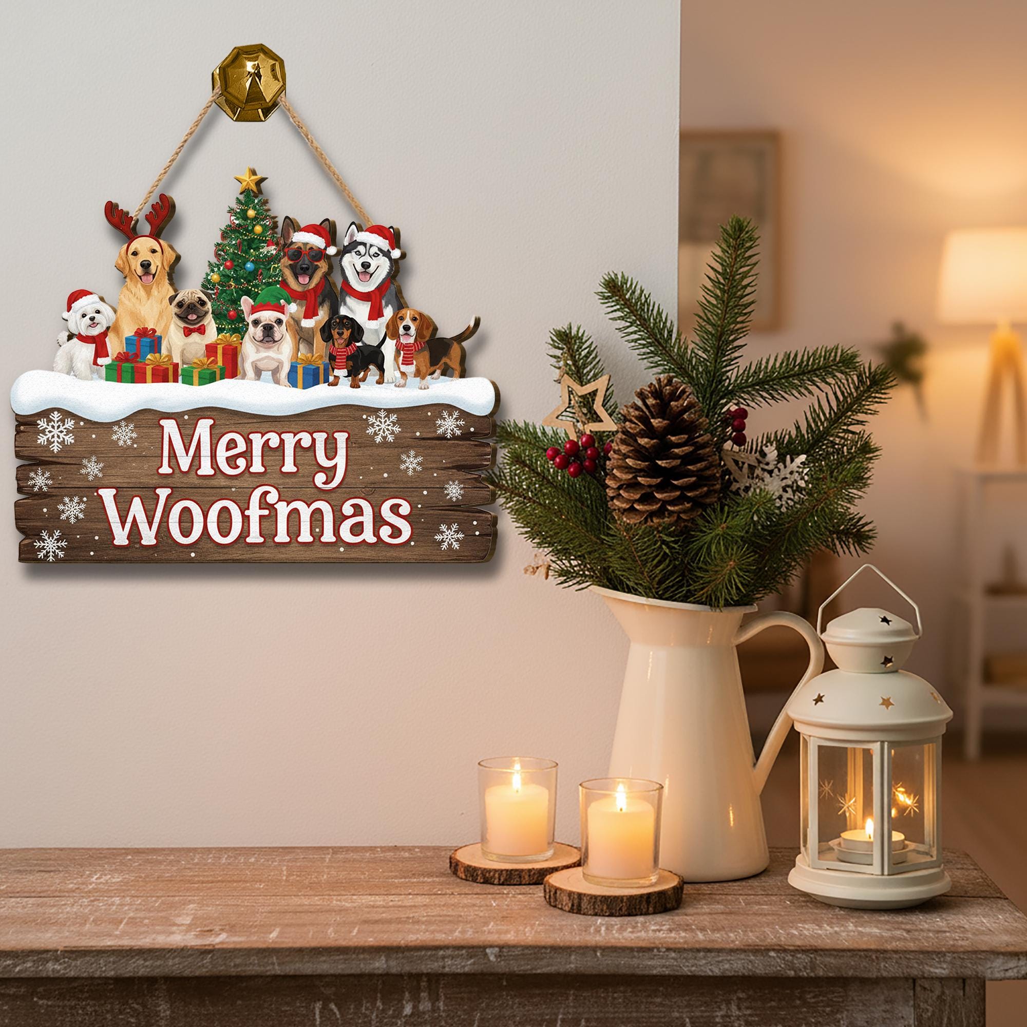 Rustic Wooden Dog Christmas Sign: Merry Woofmas Holiday Decor