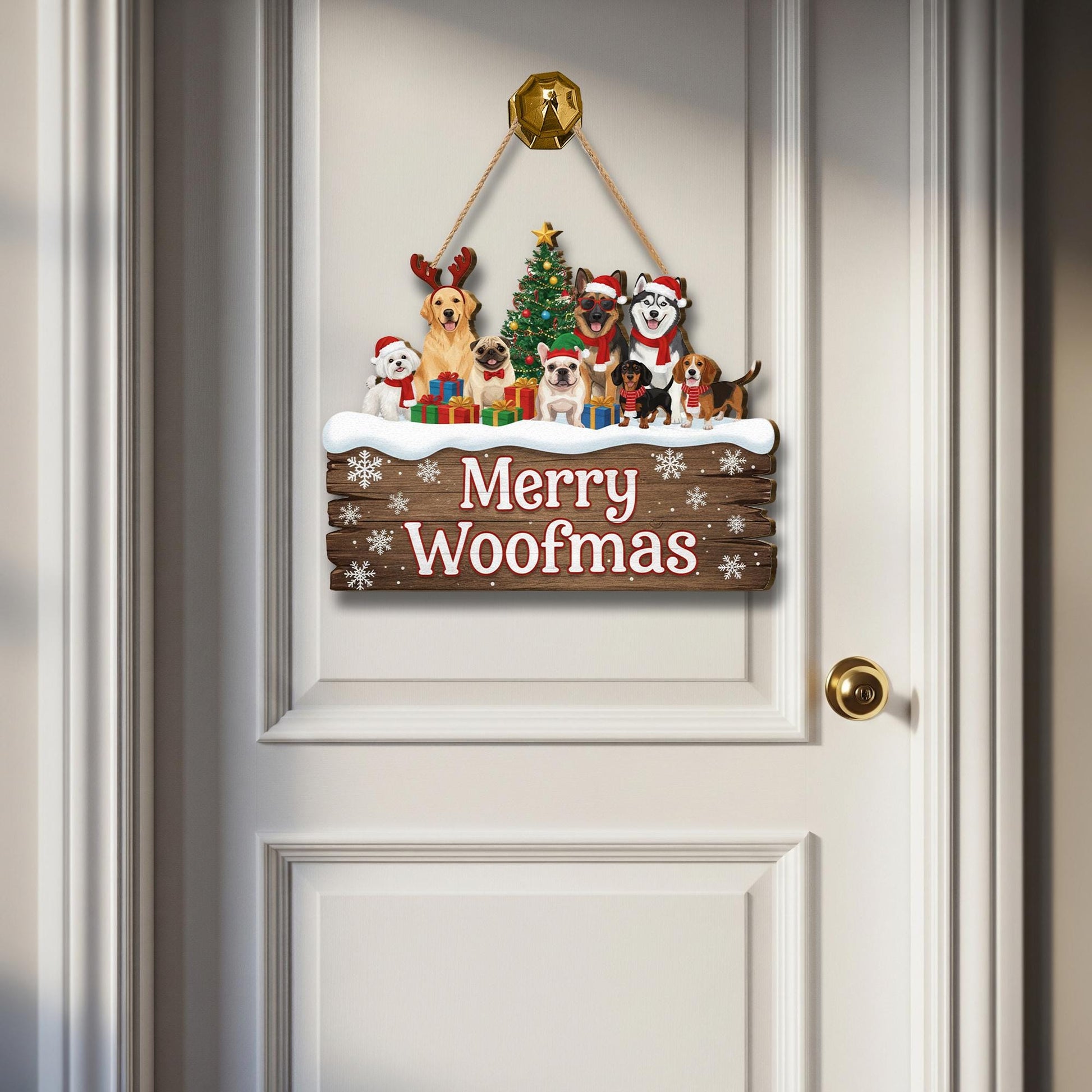 Rustic Wooden Dog Christmas Sign: Merry Woofmas Holiday Decor