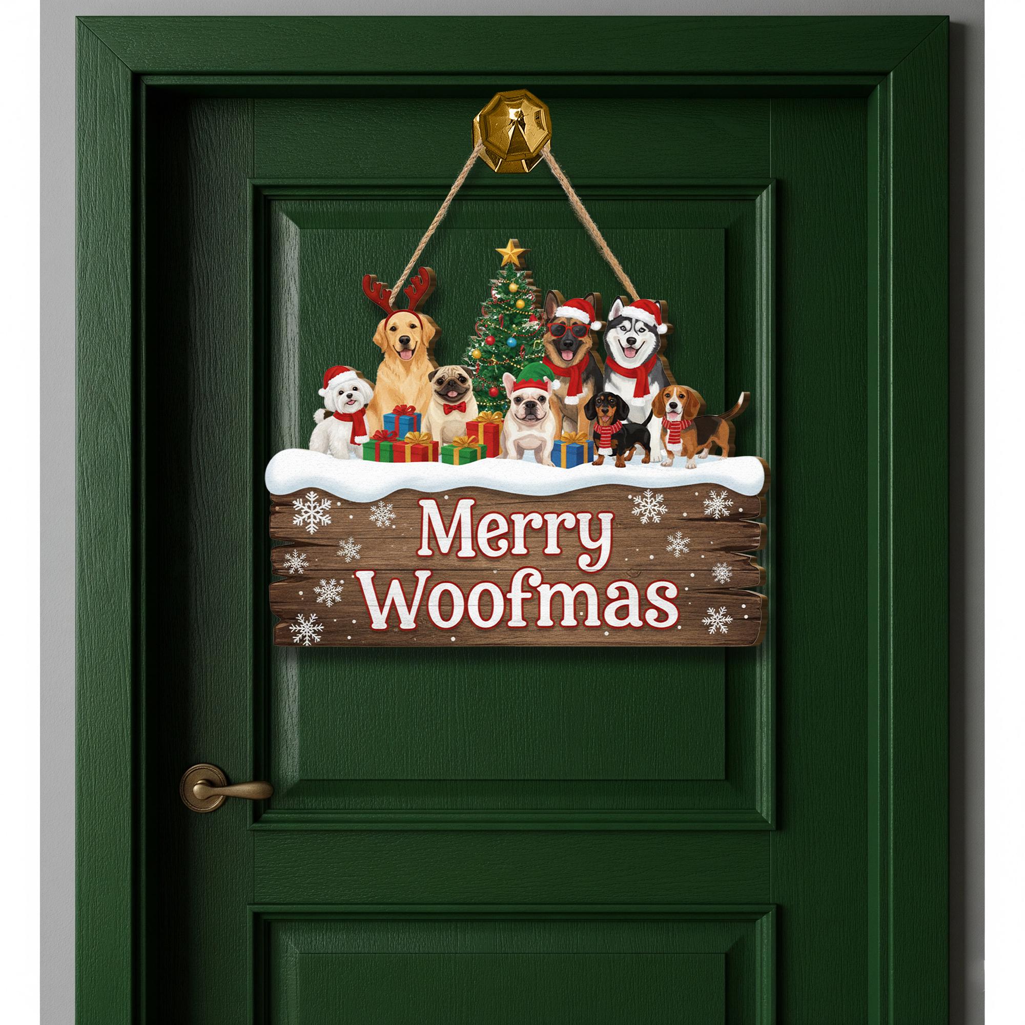Rustic Wooden Dog Christmas Sign: Merry Woofmas Holiday Decor