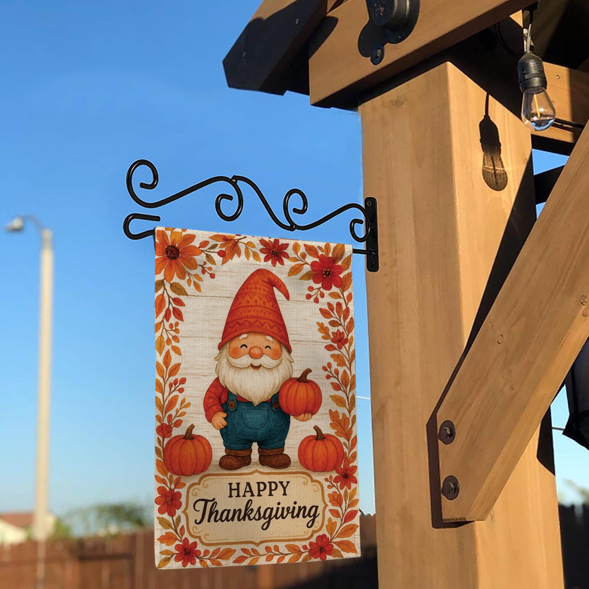 Happy Thanksgiving Garden Flag: Fall Gnome Pumpkin Yard Decor
