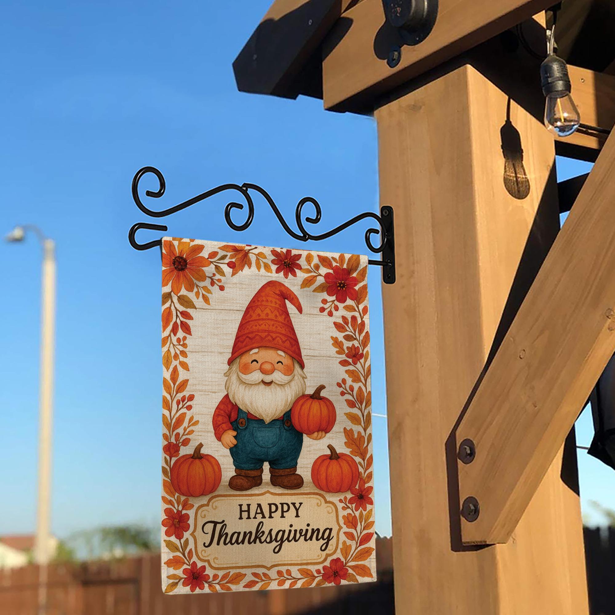 Happy Thanksgiving Garden Flag: Fall Gnome Pumpkin Yard Decor