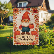 Happy Thanksgiving Garden Flag: Fall Gnome Pumpkin Yard Decor