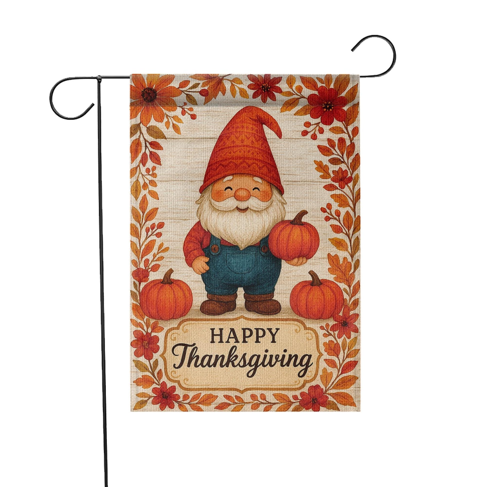 Happy Thanksgiving Garden Flag: Fall Gnome Pumpkin Yard Decor