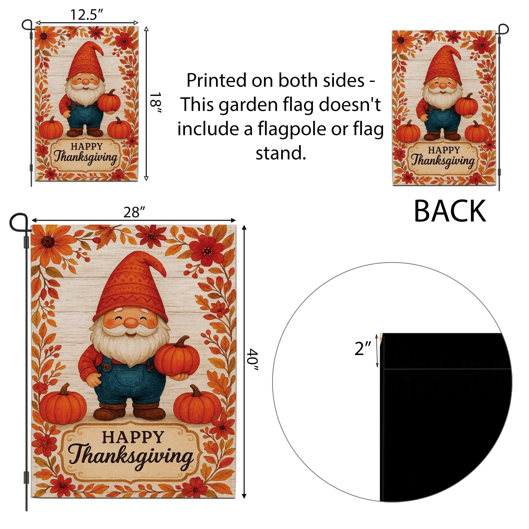 Happy Thanksgiving Garden Flag: Fall Gnome Pumpkin Yard Decor