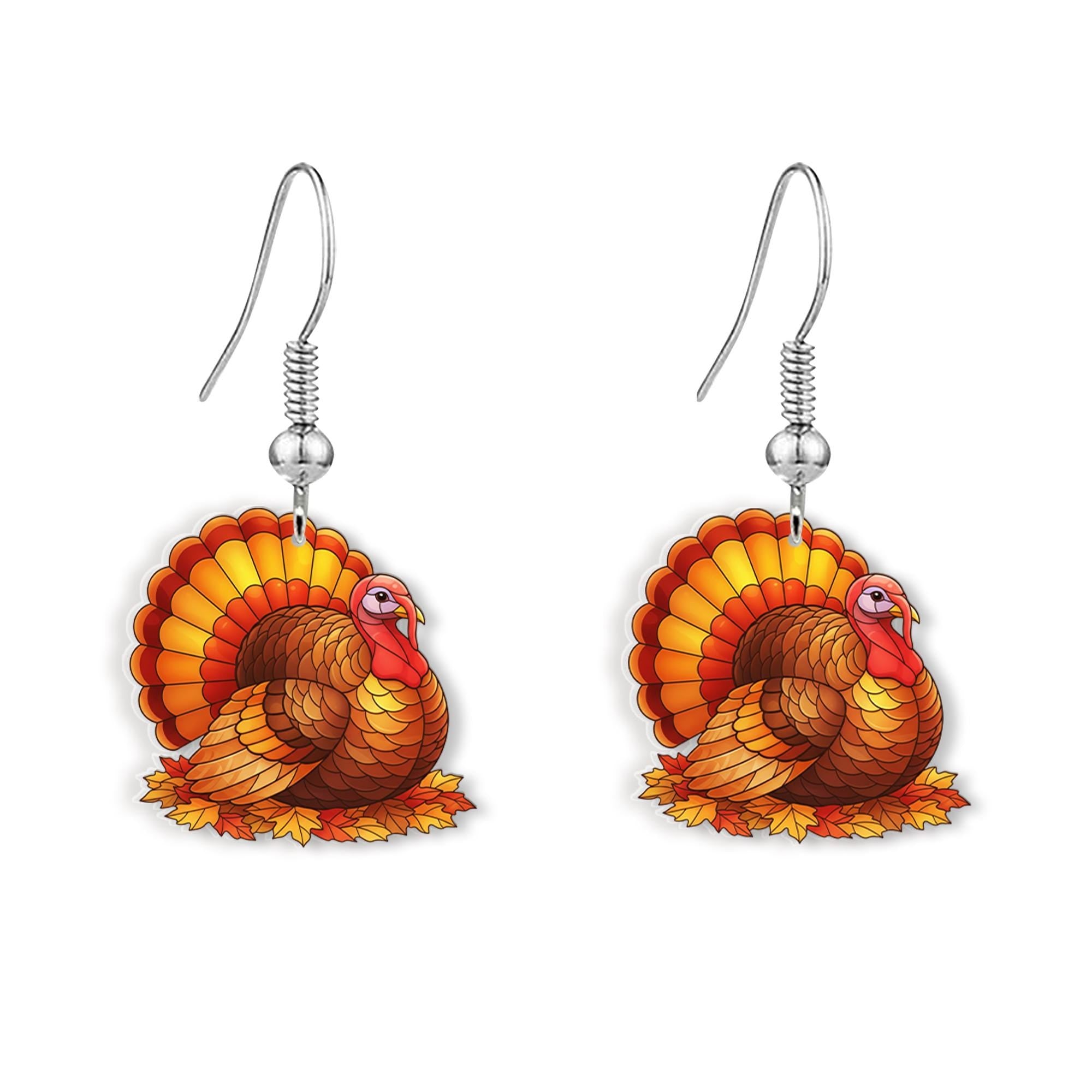 Turkey Earrings: Acrylic Dangle Earrings, Fall Thanksgiving Jewelry