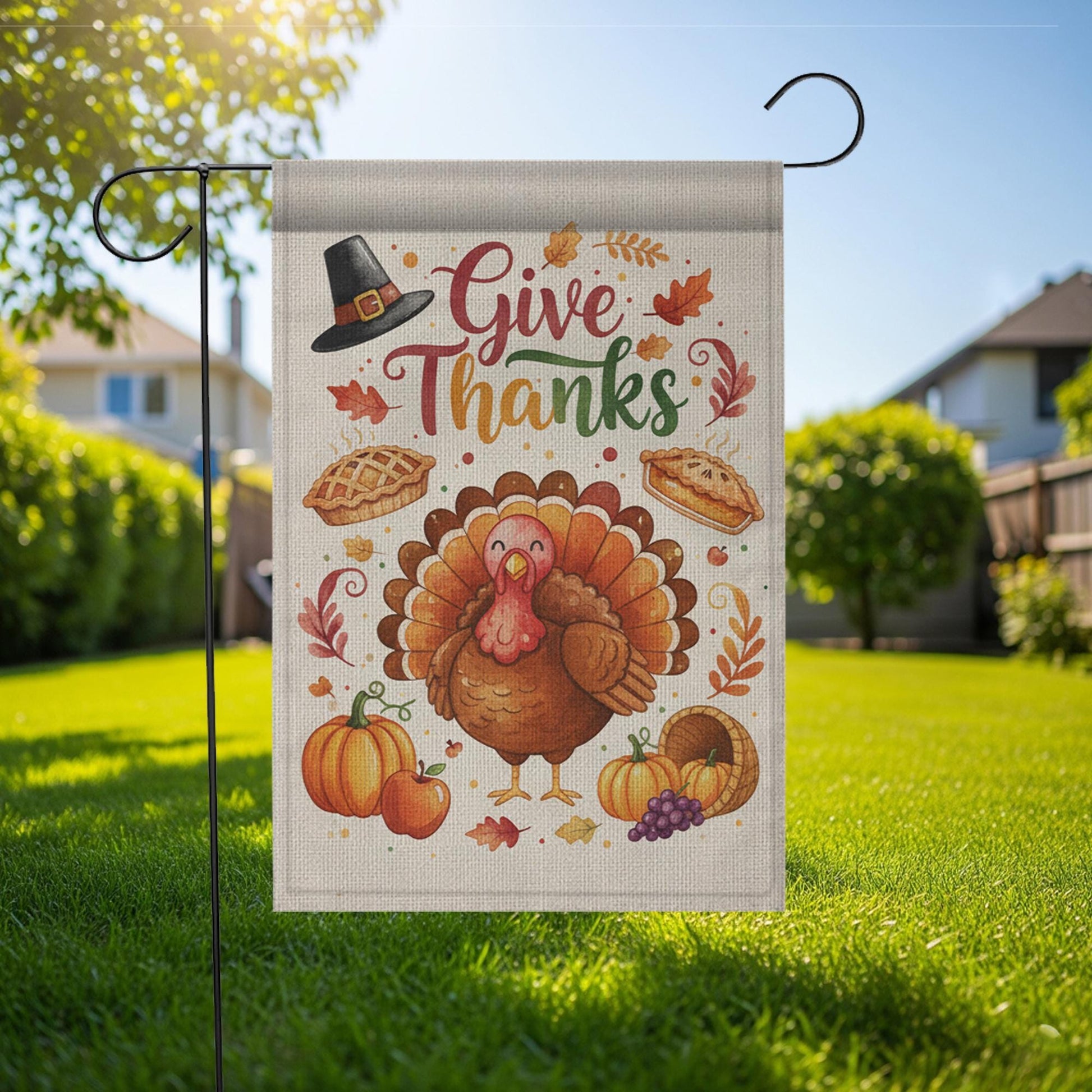 Thanksgiving Garden Flag: Outdoor Yard Decoration, Fall Turkey Pumpkin Design