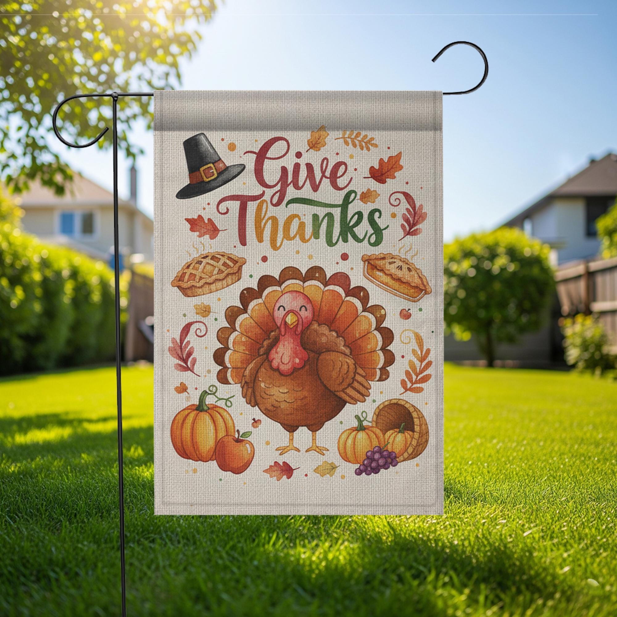 Thanksgiving Garden Flag: Outdoor Yard Decoration, Fall Turkey Pumpkin Design