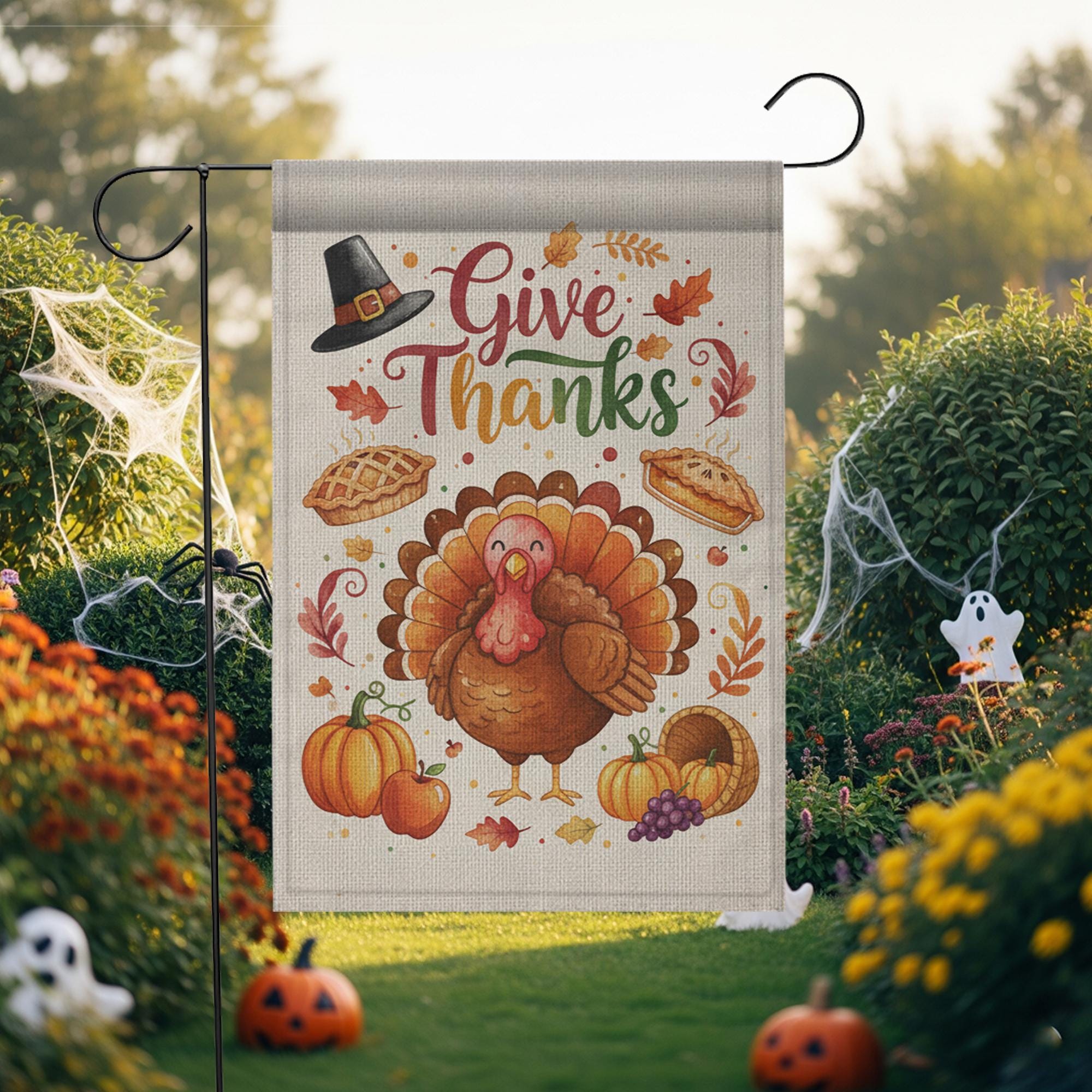Thanksgiving Garden Flag: Outdoor Yard Decoration, Fall Turkey Pumpkin Design