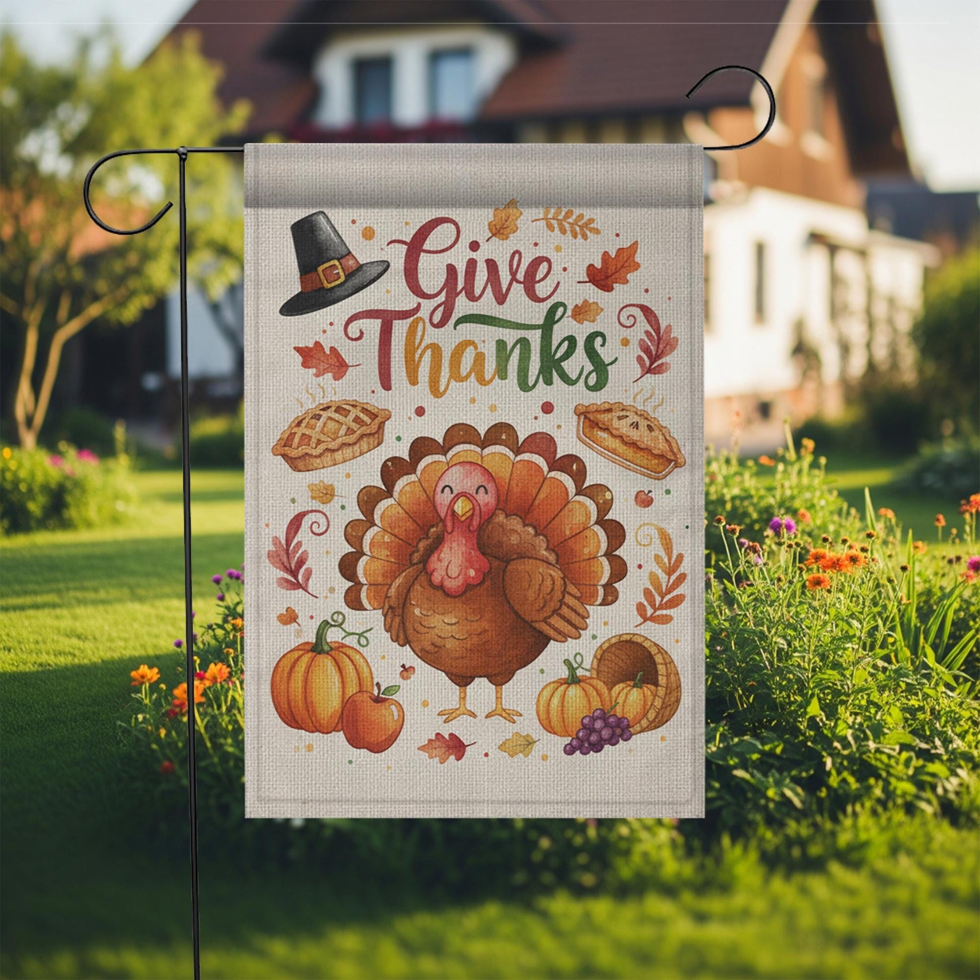 Thanksgiving Garden Flag: Outdoor Yard Decoration, Fall Turkey Pumpkin Design