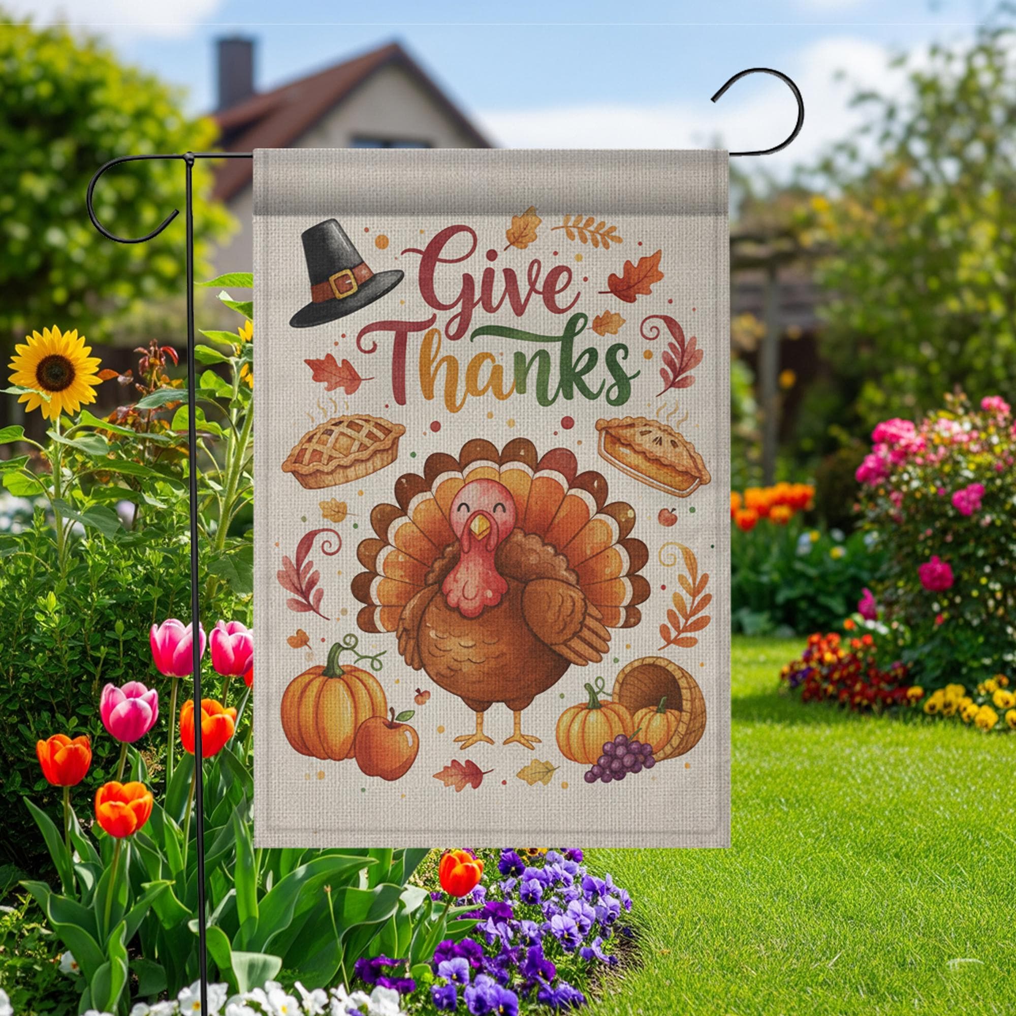 Thanksgiving Garden Flag: Outdoor Yard Decoration, Fall Turkey Pumpkin Design