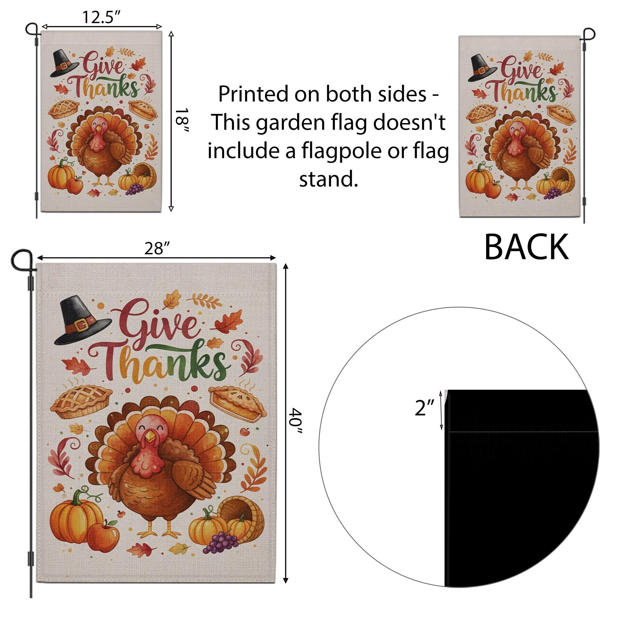 Thanksgiving Garden Flag: Outdoor Yard Decoration, Fall Turkey Pumpkin Design