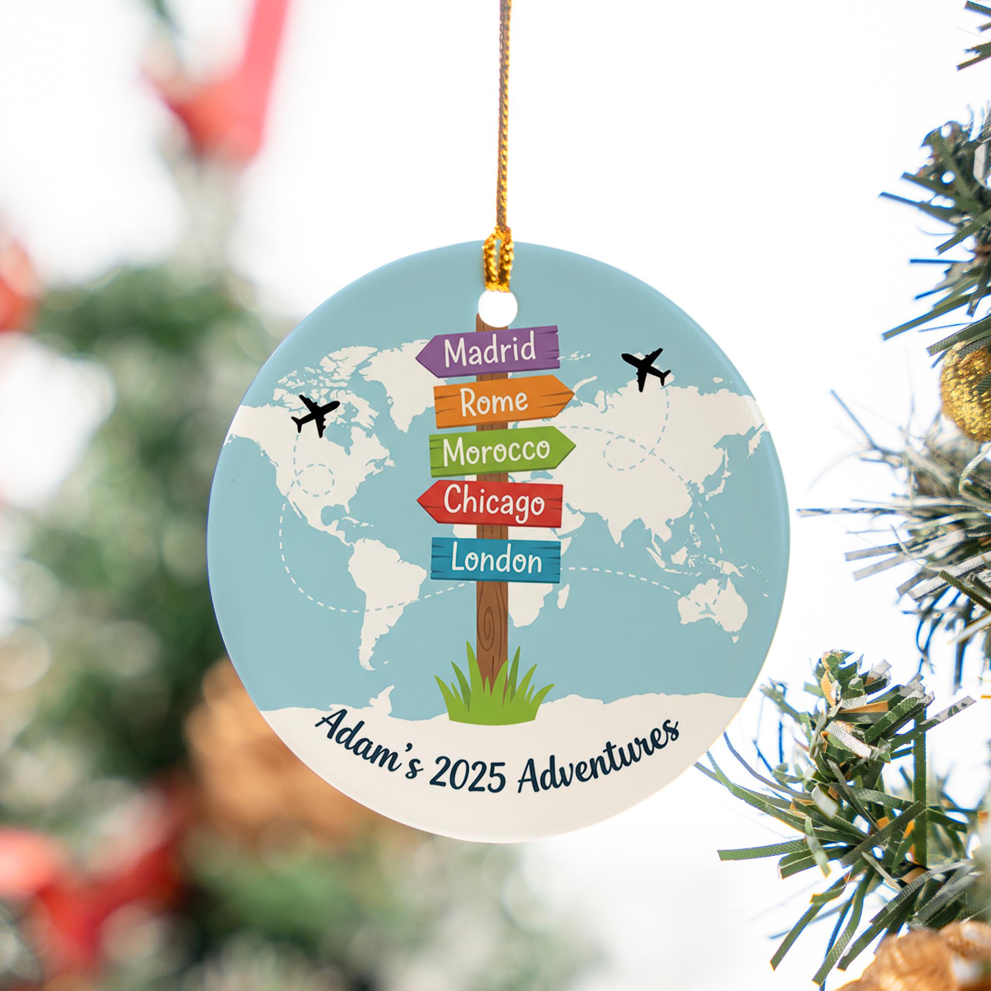 Ceramic Ornament: Personalized Travel Keepsake, World Map Adventure Design