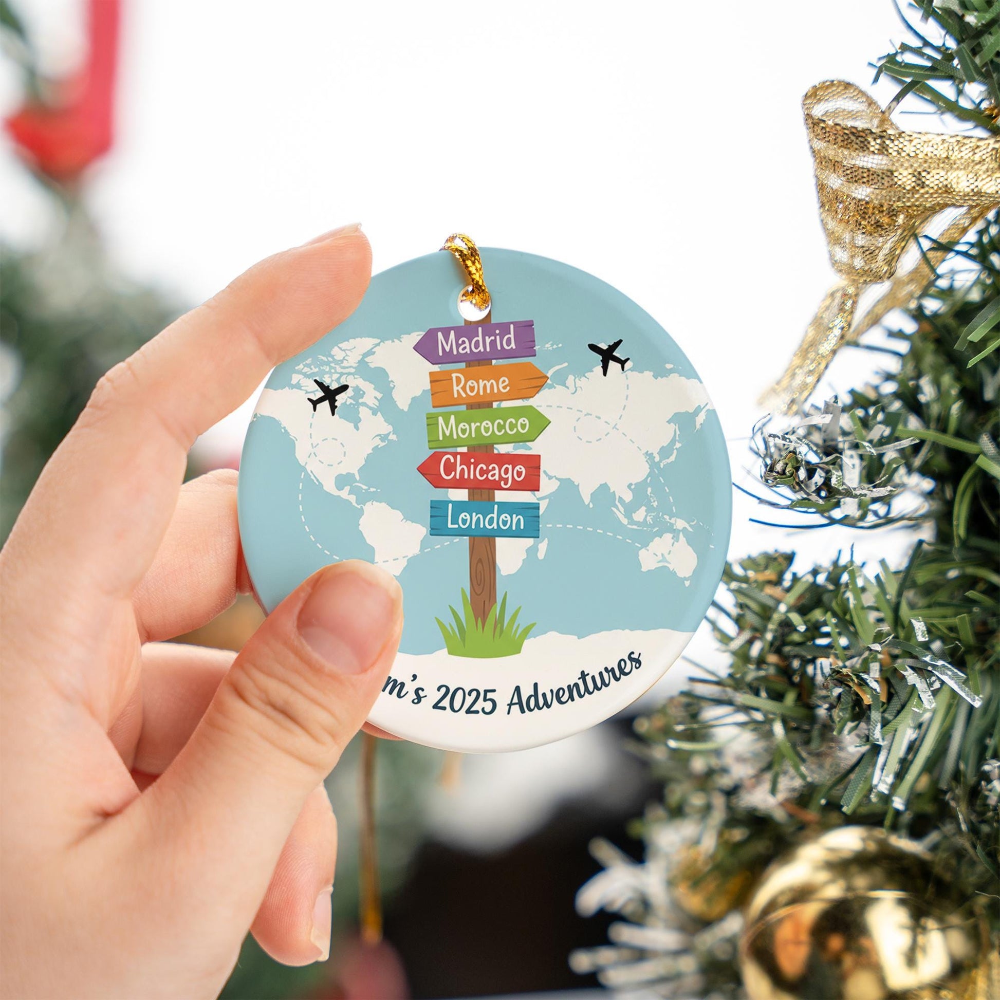 Ceramic Ornament: Personalized Travel Keepsake, World Map Adventure Design