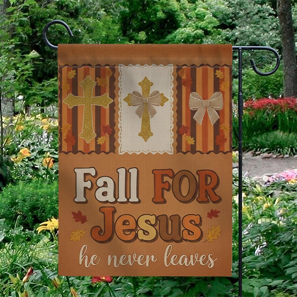 Thanks Giving Garden Flag: Fall Christian Outdoor Decoration, Cross and Autumn Leaves Design