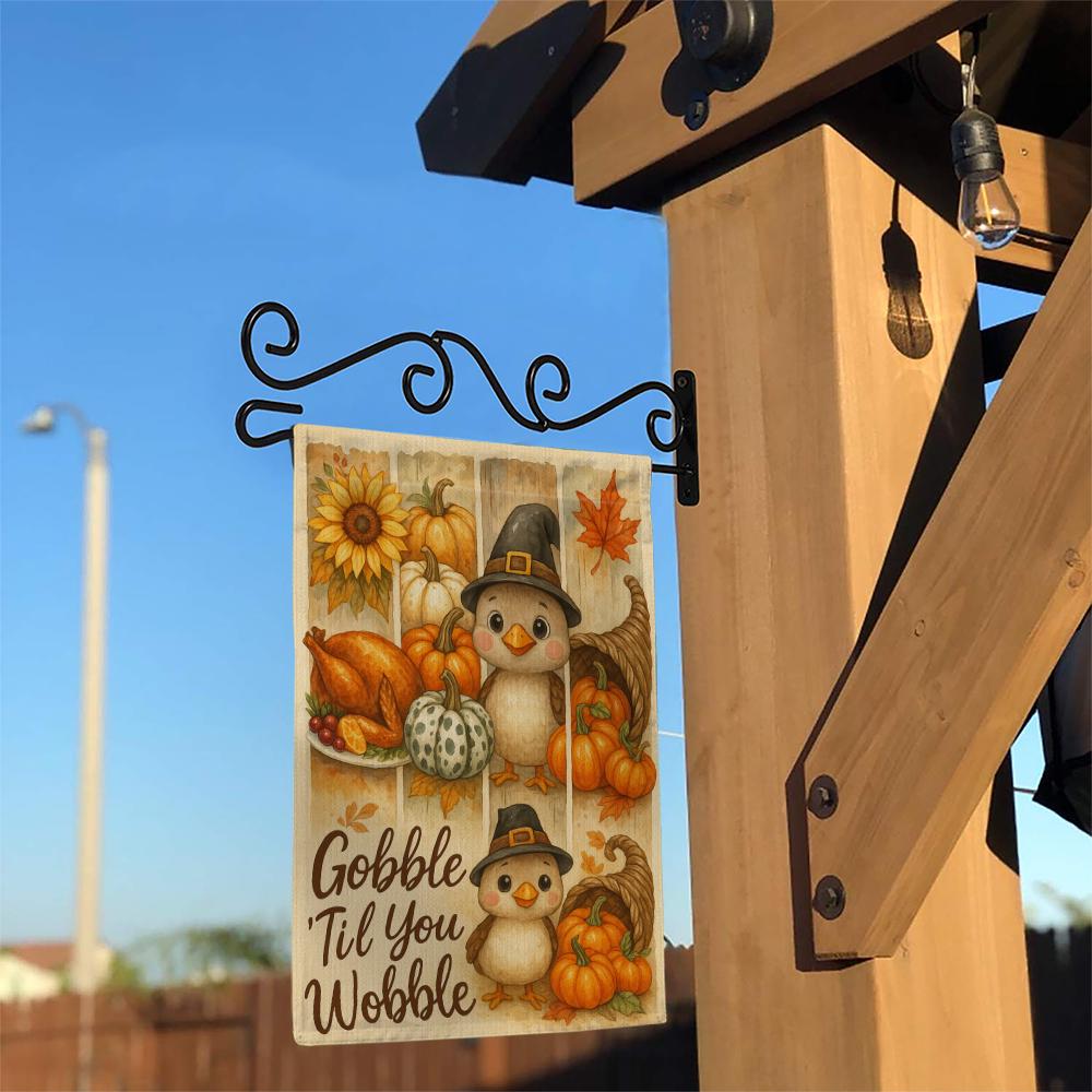 Thanks Giving Garden Flag: Thanksgiving Outdoor Decoration, Turkey Pumpkin Harvest Design