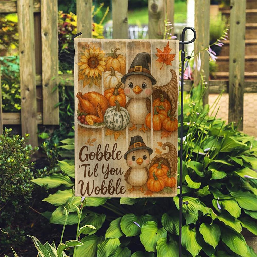 Thanks Giving Garden Flag: Thanksgiving Outdoor Decoration, Turkey Pumpkin Harvest Design