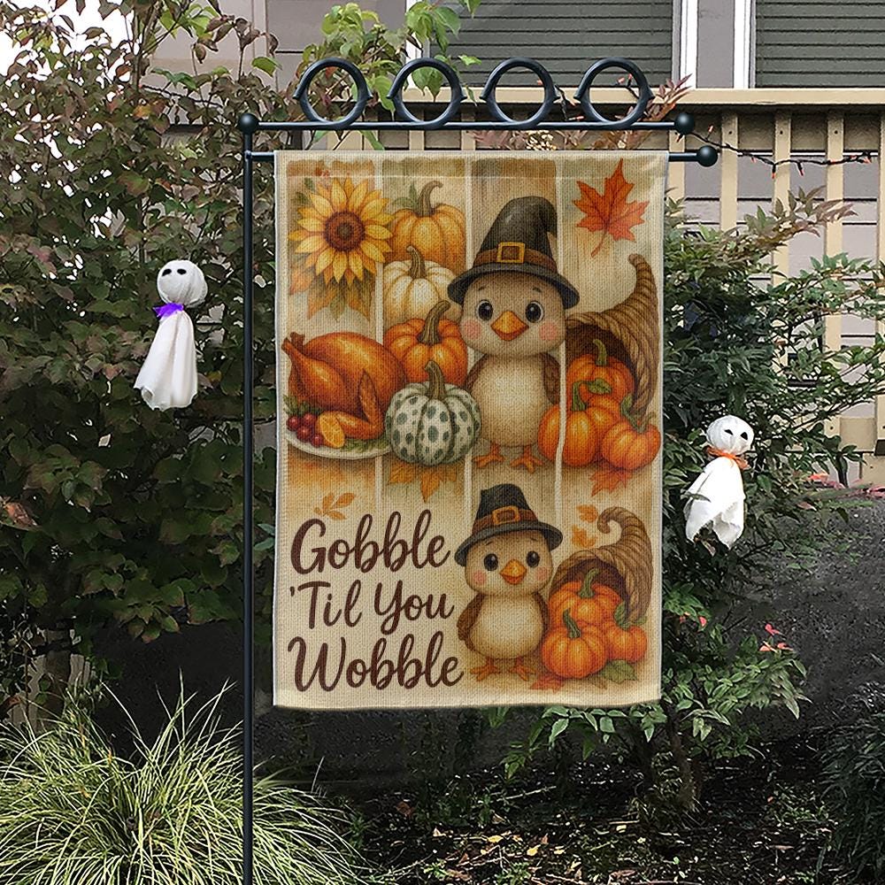 Thanks Giving Garden Flag: Thanksgiving Outdoor Decoration, Turkey Pumpkin Harvest Design