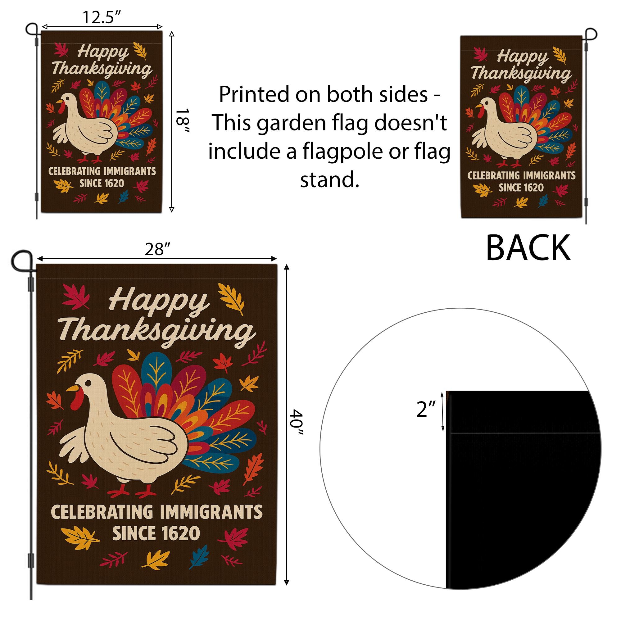 Thanks Giving Garden Flag: Thanksgiving Outdoor Decoration, Turkey and Autumn Leaves Design