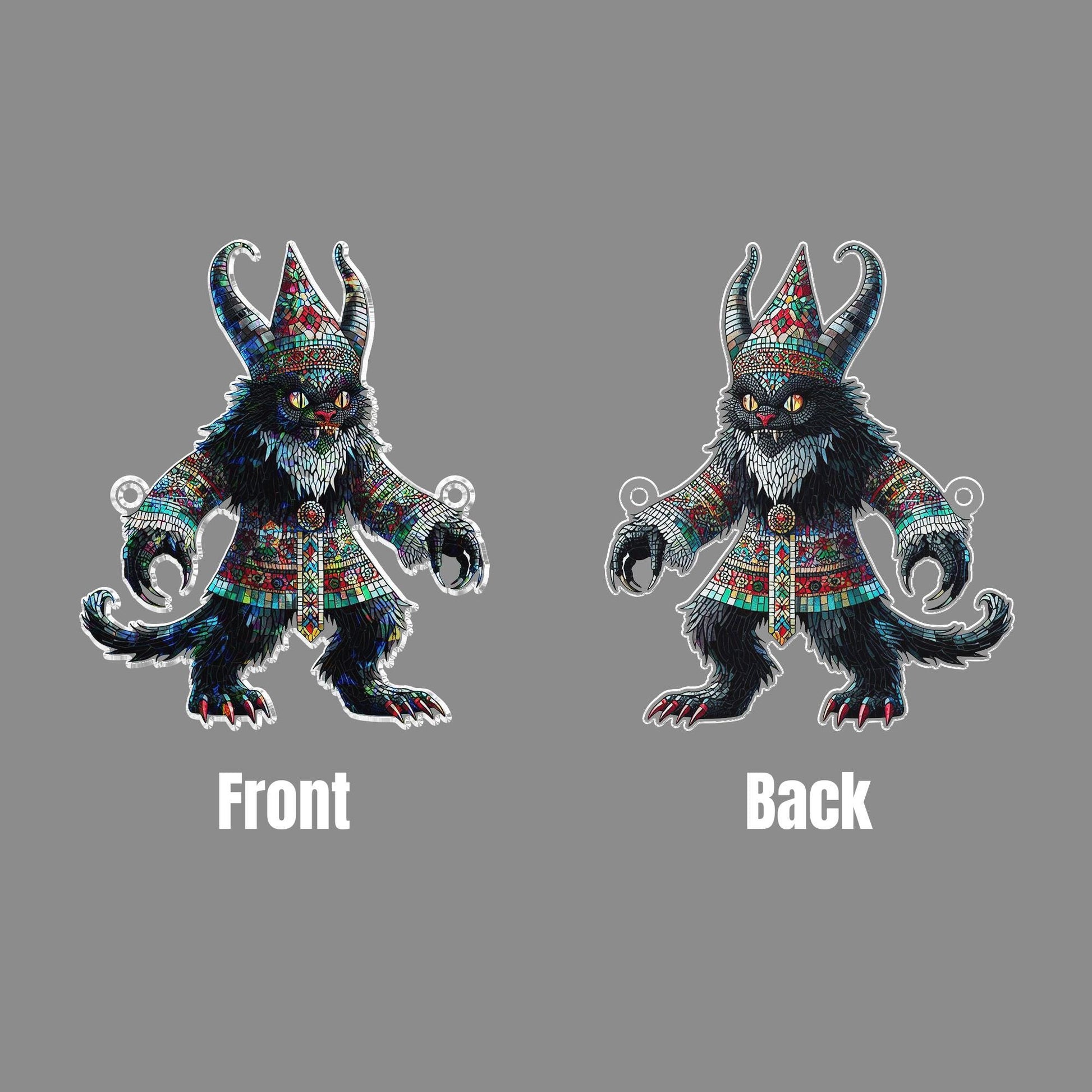 Krampus Cat Holographic Window Hanging – Gothic Style Holiday Ornament Decor