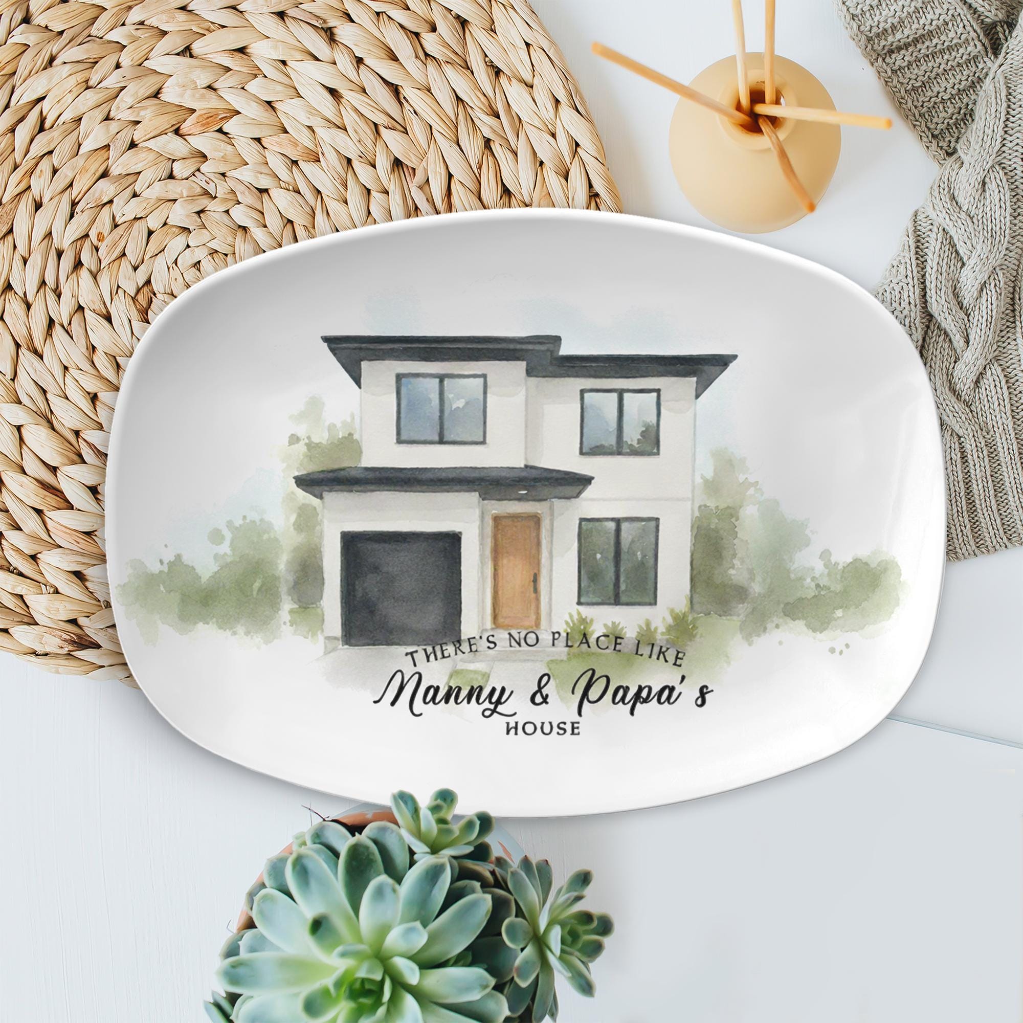 Custom House Illustration Platter – Personalized Family Home Gift for Nanny & Papa