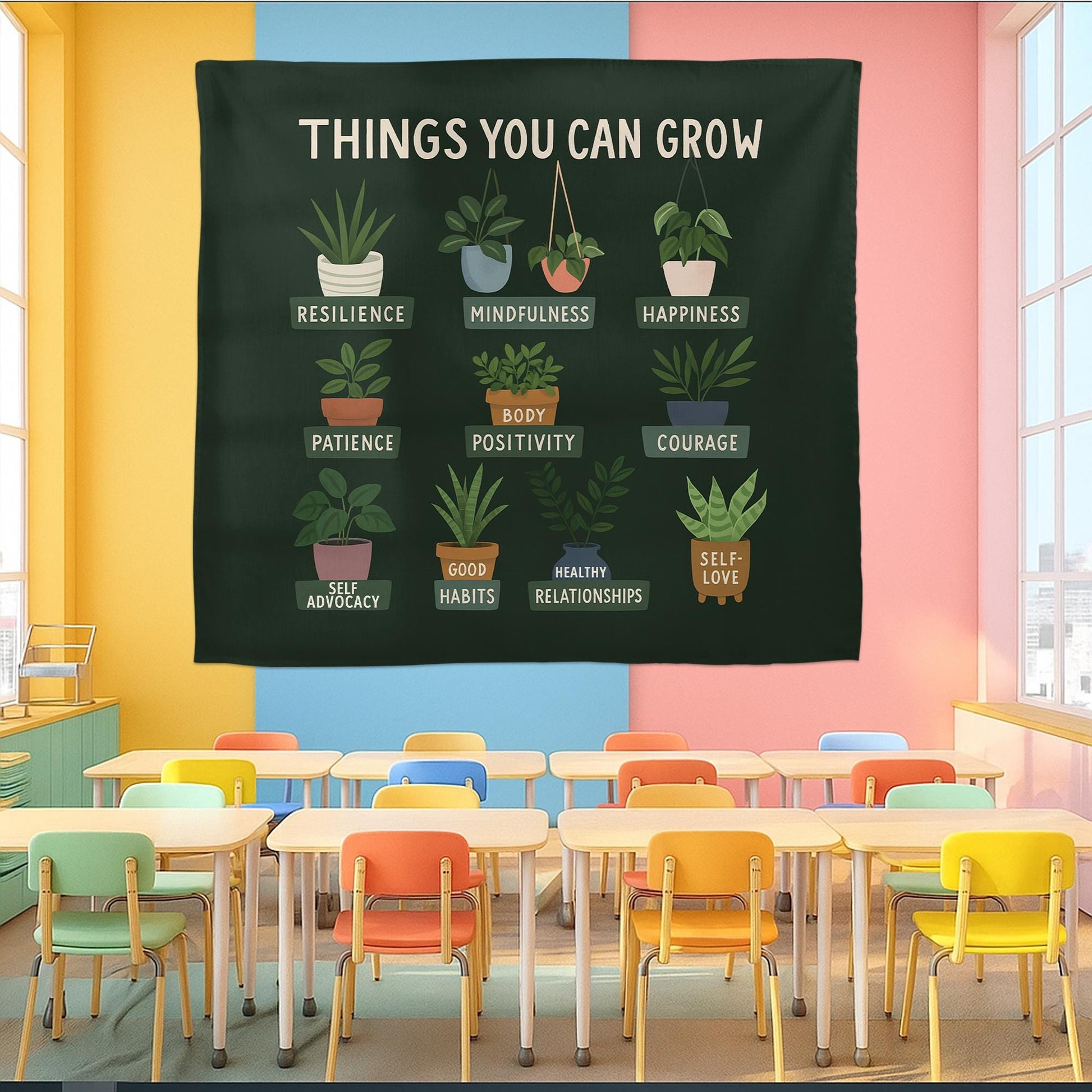 Plant Growth Mindset Tapestry for Wall Decor