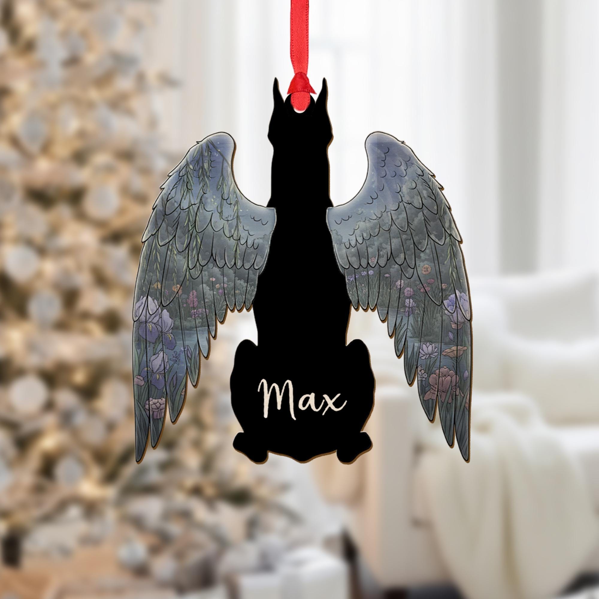 Personalized Dog Memorial Ornament – Acrylic Pet Loss Decoration with Angel Wings Design