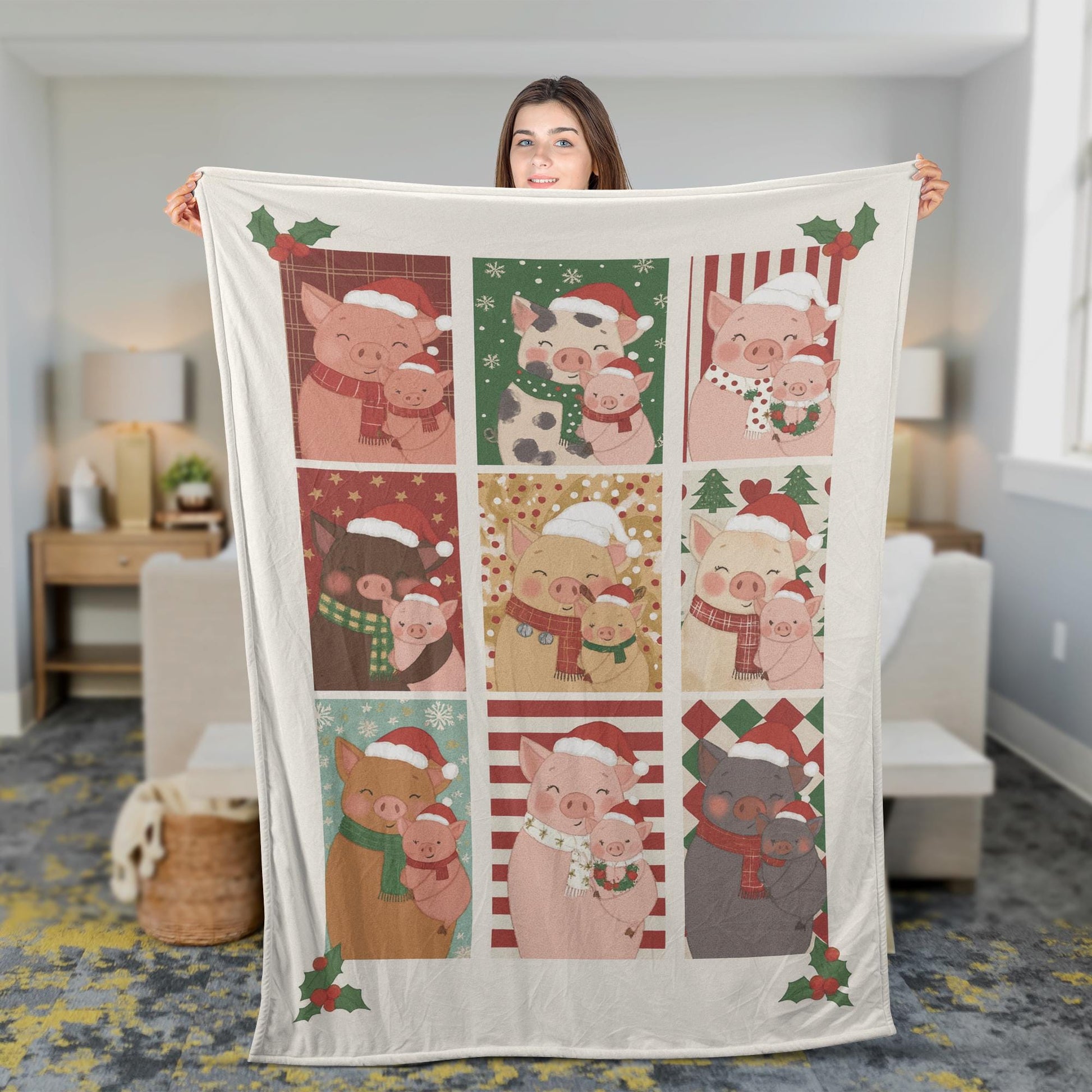 Pig Mom Christmas Blanket – Cozy Farmhouse Throw with Festive Pig Lover Design